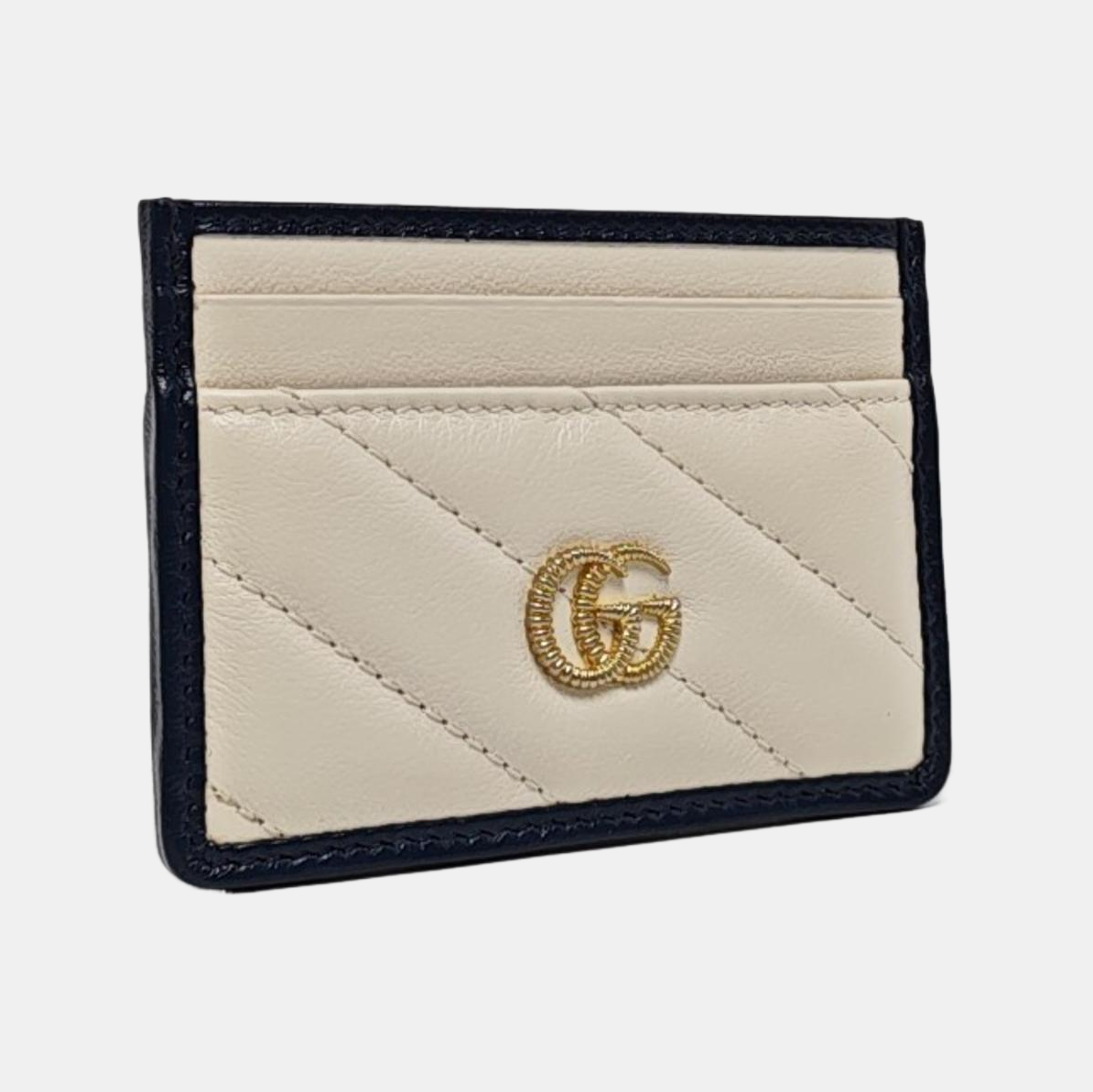 GUCCI GG Marmont White Leather Quilted Stripe Wallet Golden hardware Complete Accessories-(SKU)-959184905