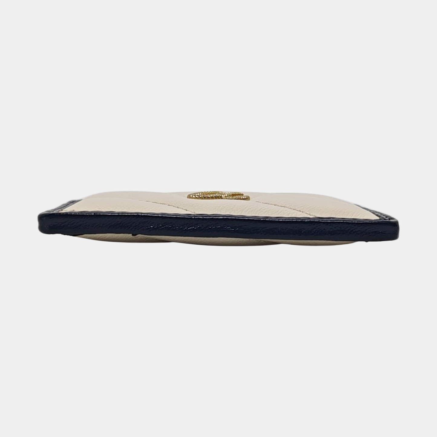 GUCCI GG Marmont White Leather Quilted Stripe Wallet Golden hardware Complete Accessories-(SKU)-959184905