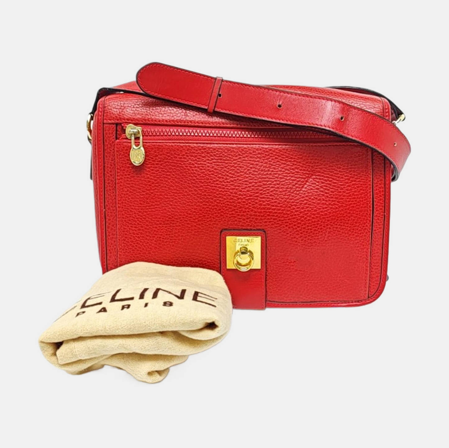 CELINE Red Leather Crossbody Bag Golden hardware-(SKU)-959494313