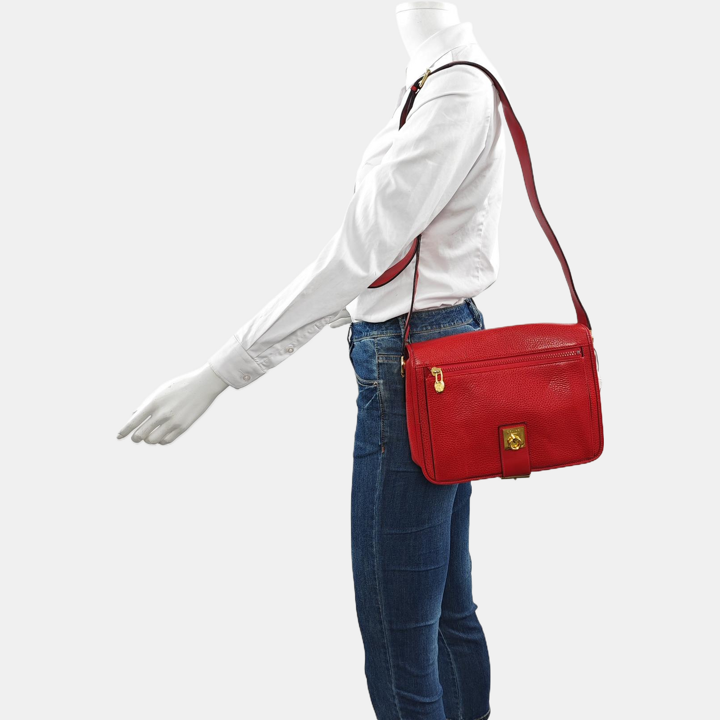 CELINE Red Leather Crossbody Bag Golden hardware-(SKU)-959494313