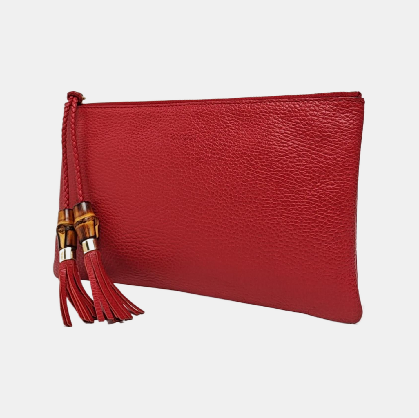 GUCCI Bamboo 1947 Red Cowhide Fringe Clutch Golden hardware-(SKU)-959429873