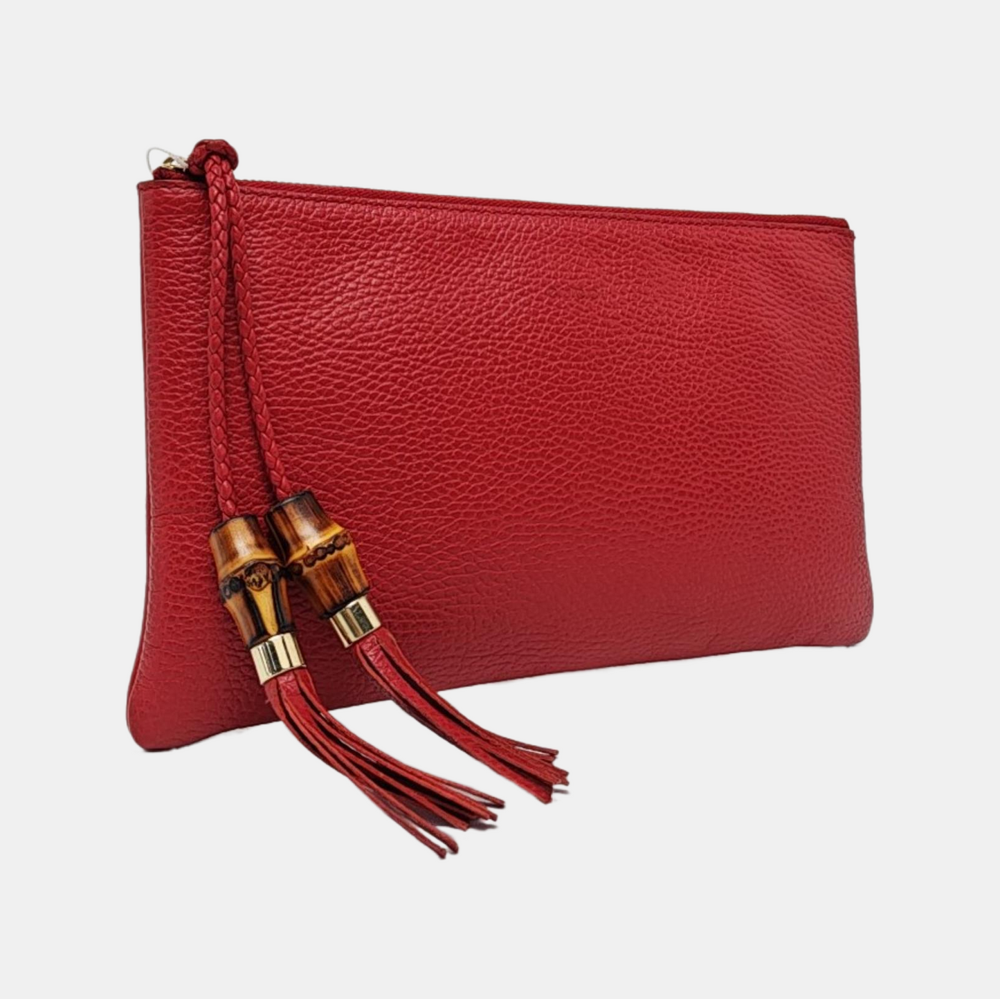 GUCCI Bamboo 1947 Red Cowhide Fringe Clutch Golden hardware-(SKU)-959429873