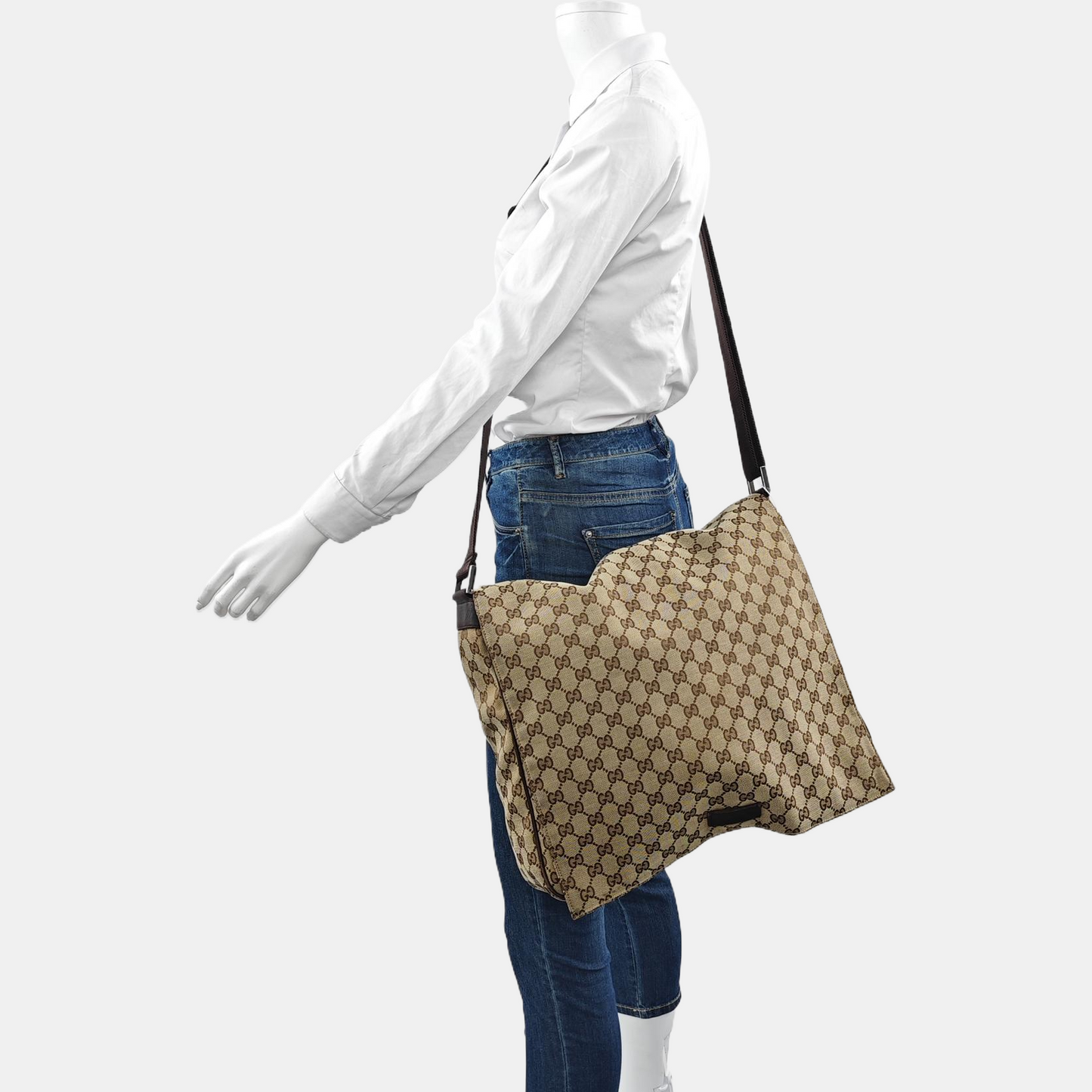 GUCCI Khaki Canvas Monogram Jacquard Crossbody Shoulder Bag Silver Hardware-(SKU)-959372899