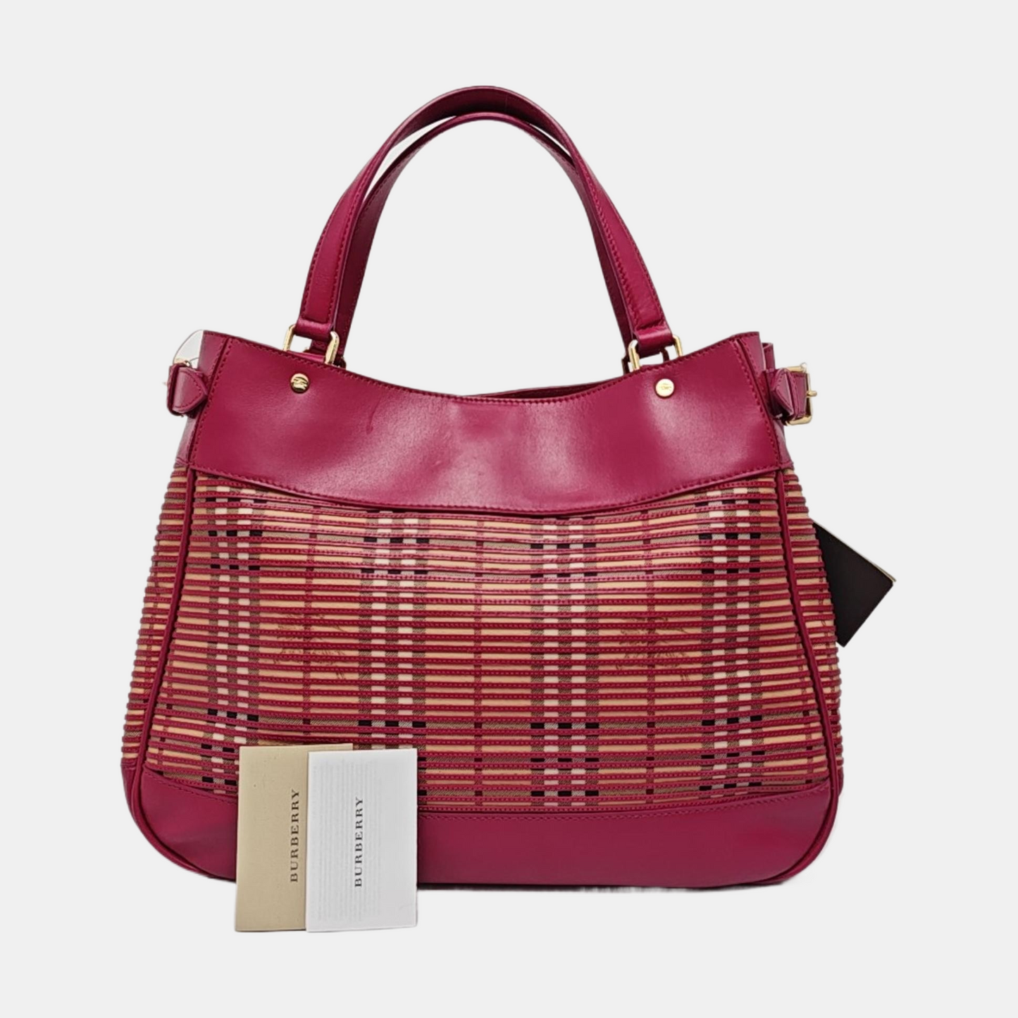 BURBERRY Tote bag Fuchsia Cowhide Warhorse Checkered Quilted Handbag Golden hardware-(SKU)-959437987