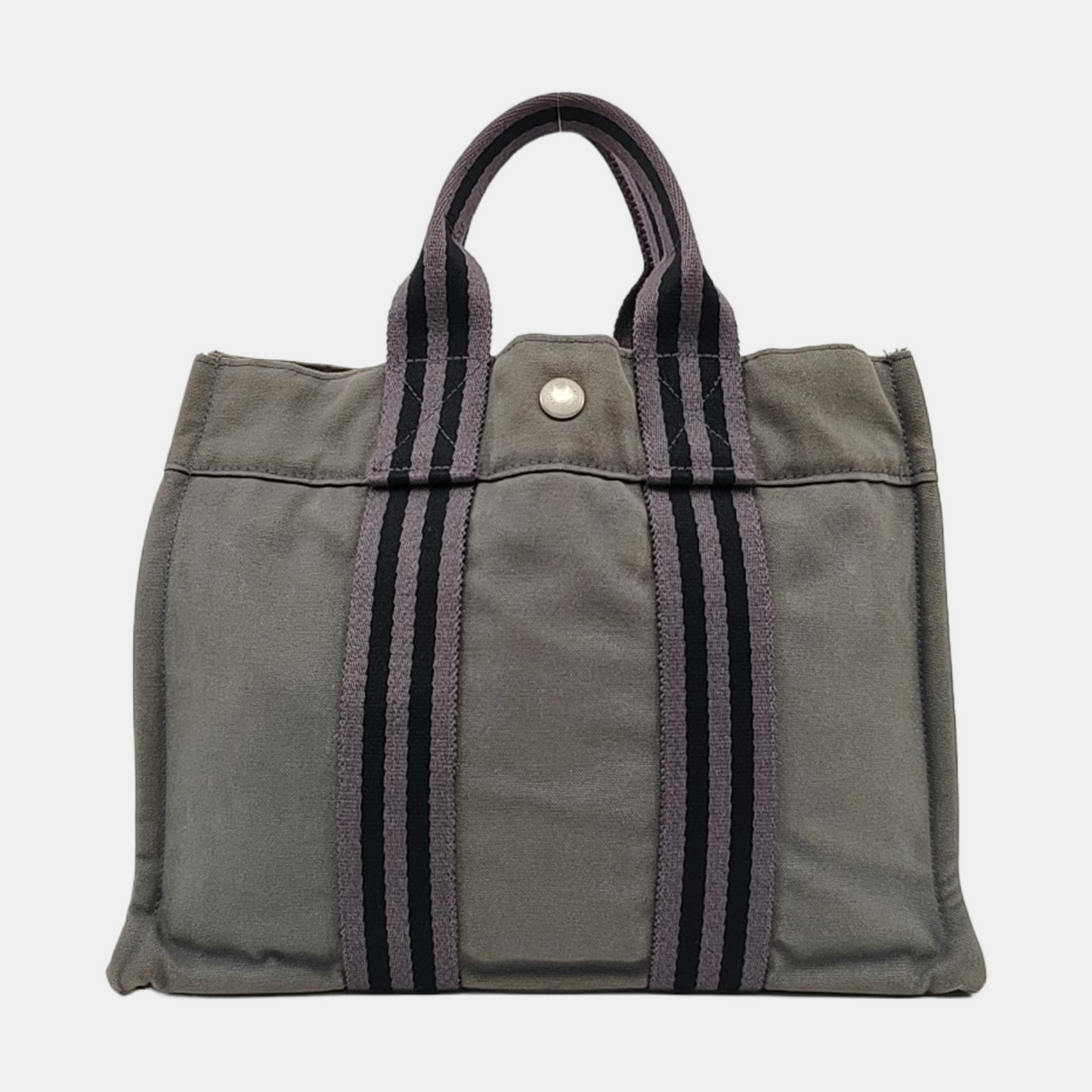 HERMÈS Fourre Tout Cumulonimbus Gray Canvas Handbag Silver Hardware-(SKU)-959372651
