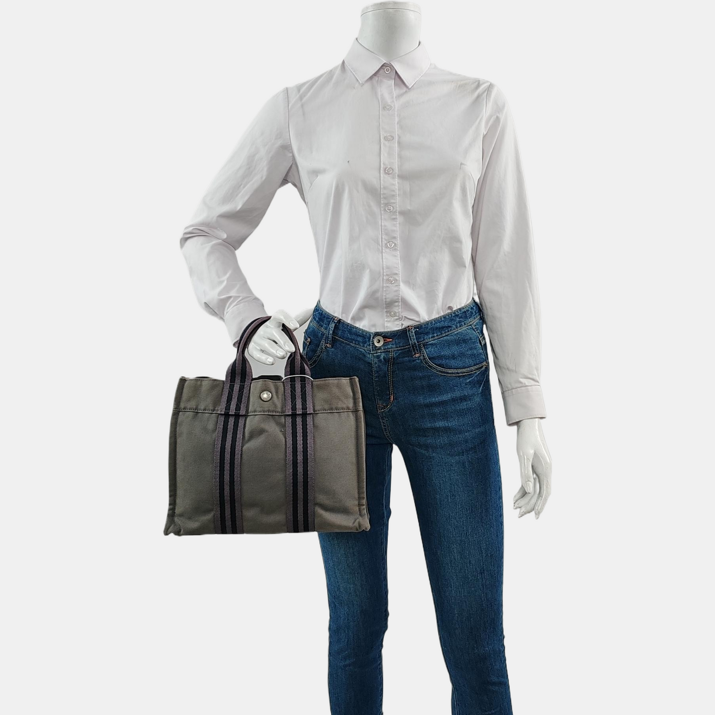 HERMÈS Fourre Tout Cumulonimbus Gray Canvas Handbag Silver Hardware-(SKU)-959372651