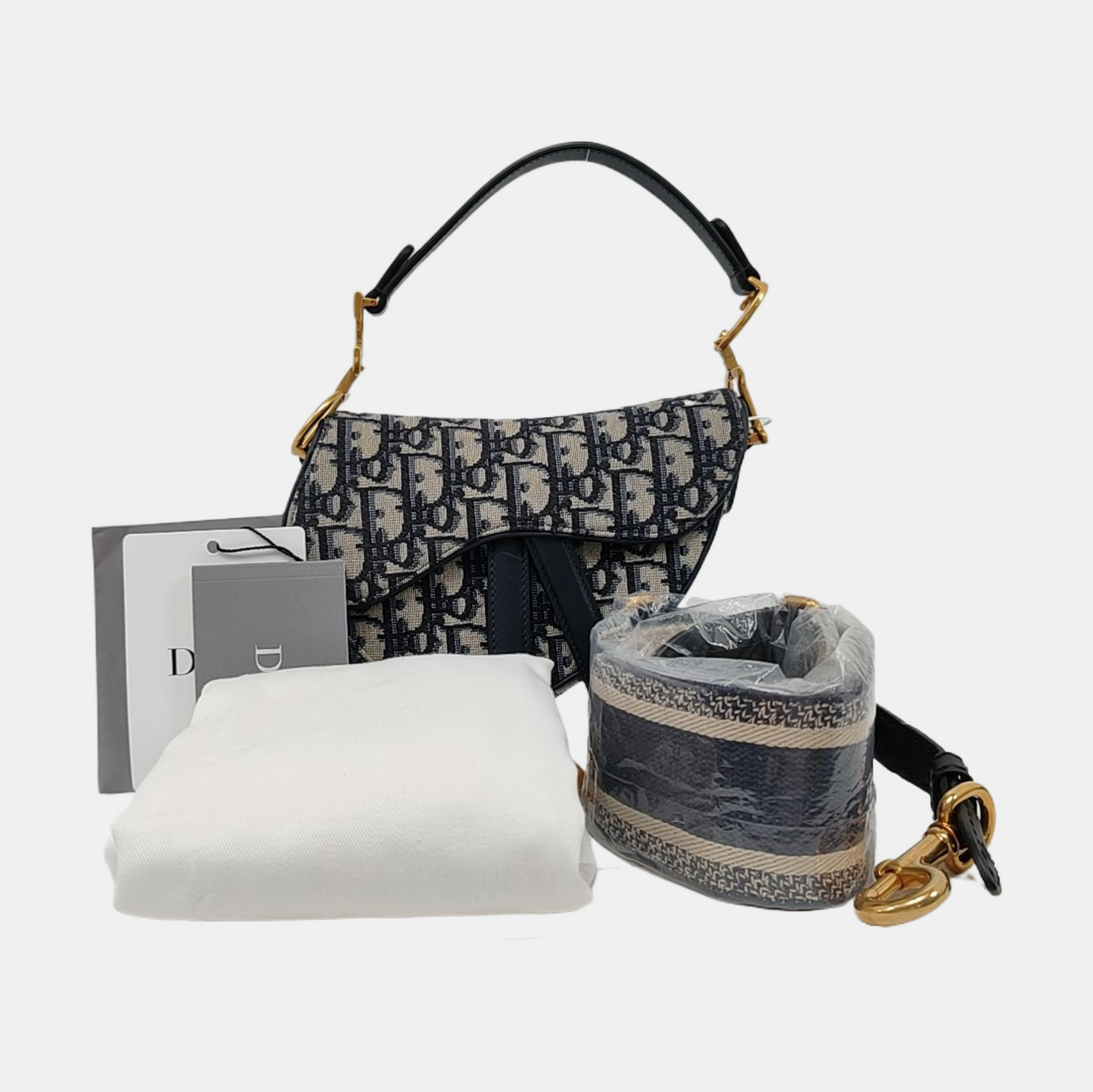 DIOR Saddle Mini Blue Canvas Monogram Saddle Bag Crossbody Bag Single Shoulder Bag Gold Hardware Removable Strap-(SKU)-959394483