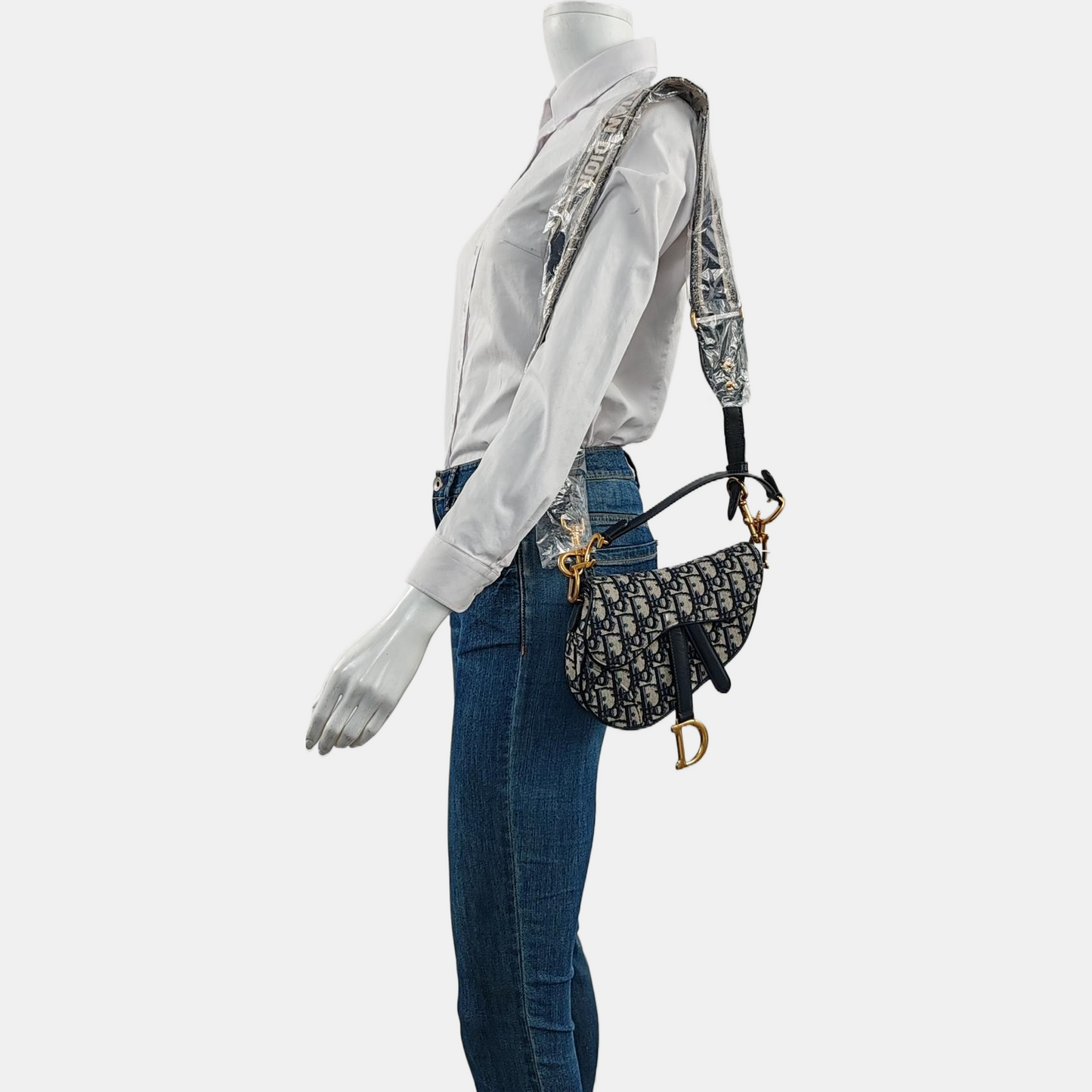 DIOR Saddle Mini Blue Canvas Monogram Saddle Bag Crossbody Bag Single Shoulder Bag Gold Hardware Removable Strap-(SKU)-959394483