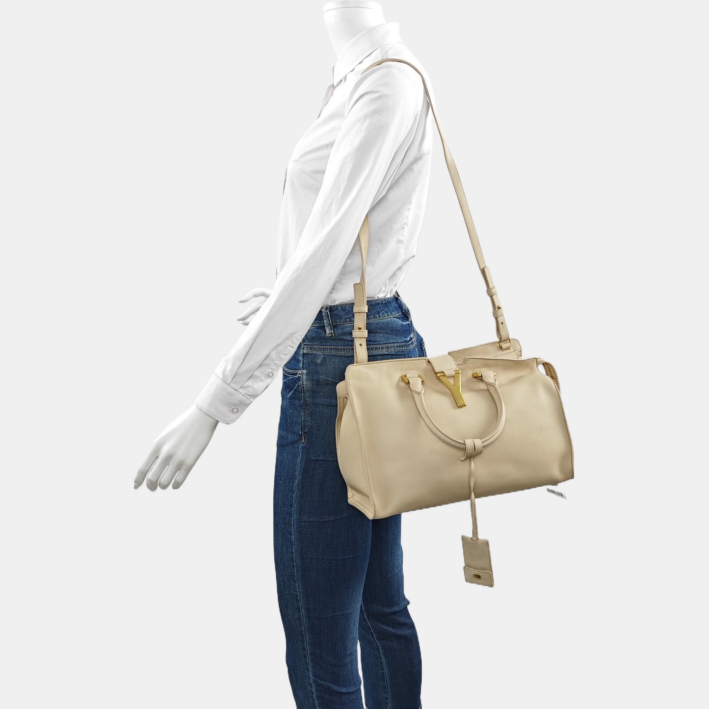 YSL CHYC Y LIGNE Small size Beige Cowhide Crossbody Bag Single Shoulder Bag Handbag Golden hardware Removable shoulder strap-(SKU)-958923835
