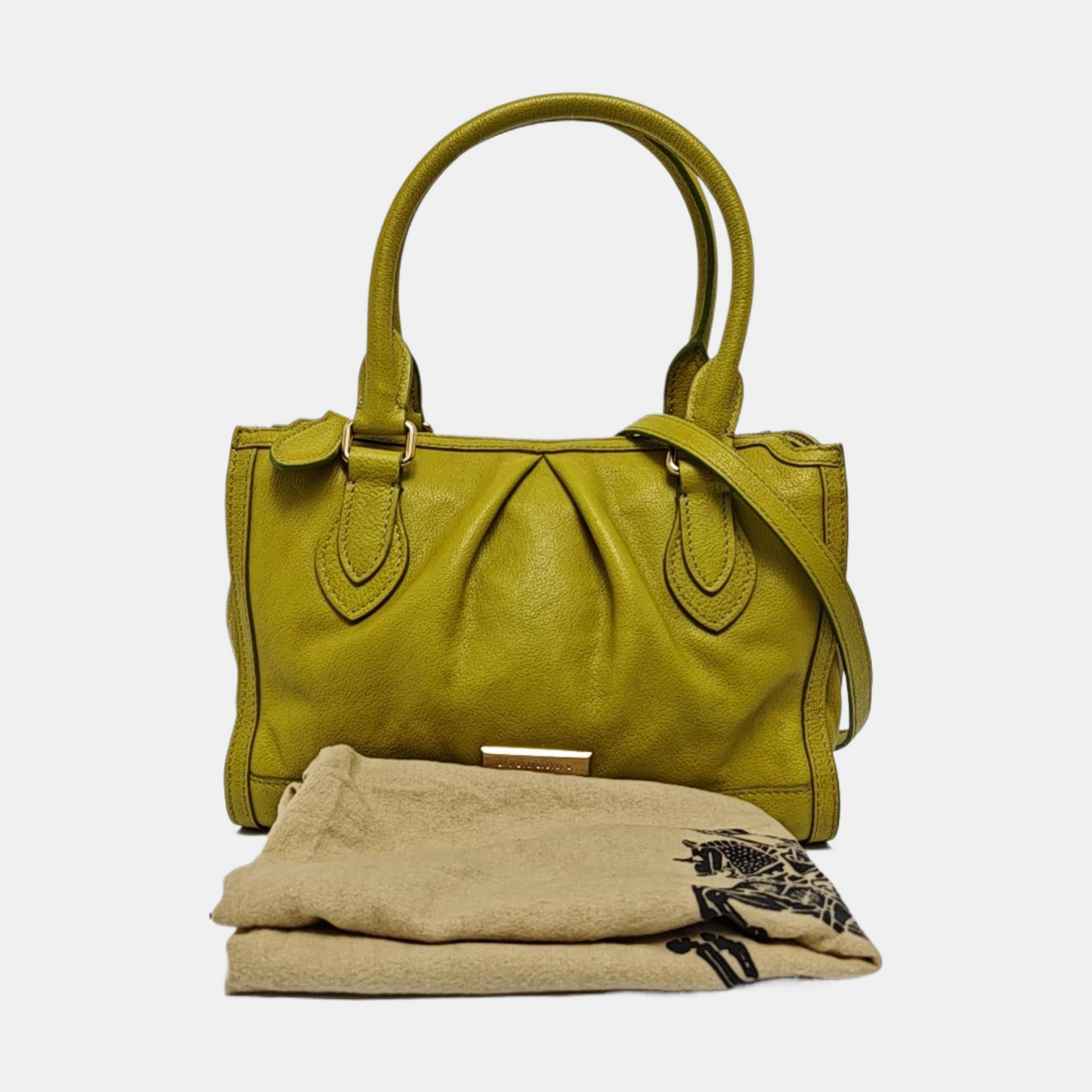BURBERRY Yellow-Green Cowhide Single Shoulder Bag, Handbag, Crossbody Golden hardware Removable shoulder strap-(SKU)-959530790