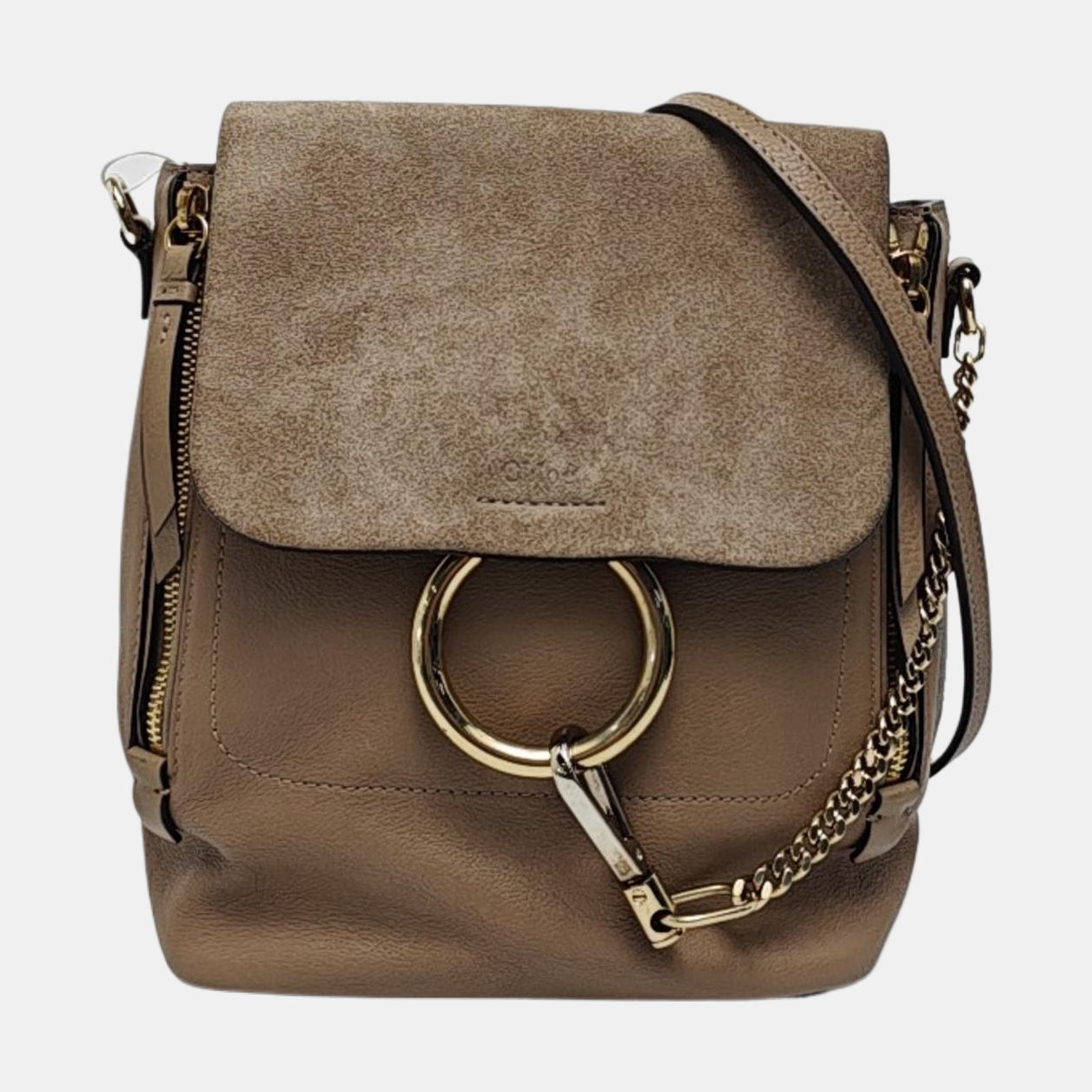 Chloé Faye Gray cowhide backpack Golden hardware shoulder straps-(SKU)-959392600