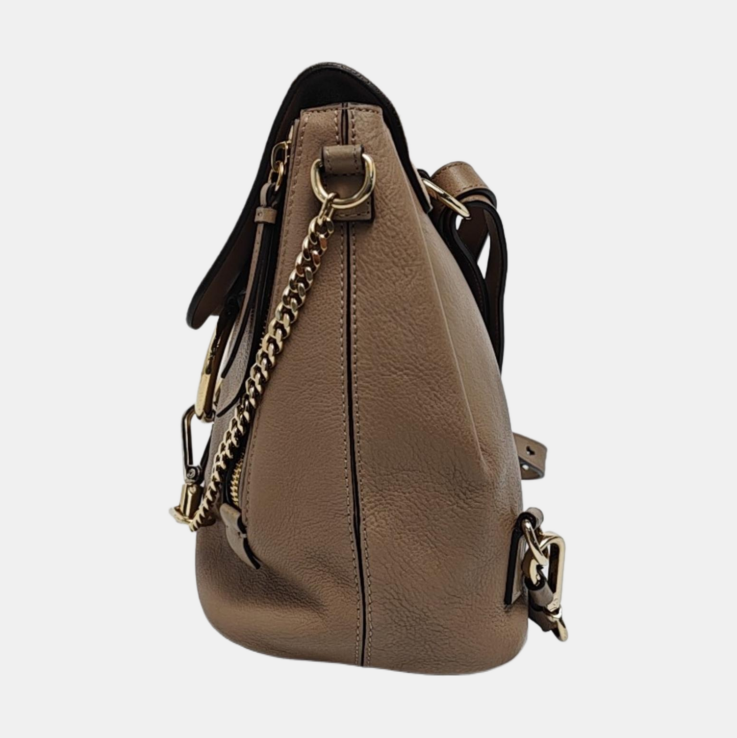 Chloé Faye Gray cowhide backpack Golden hardware shoulder straps-(SKU)-959392600