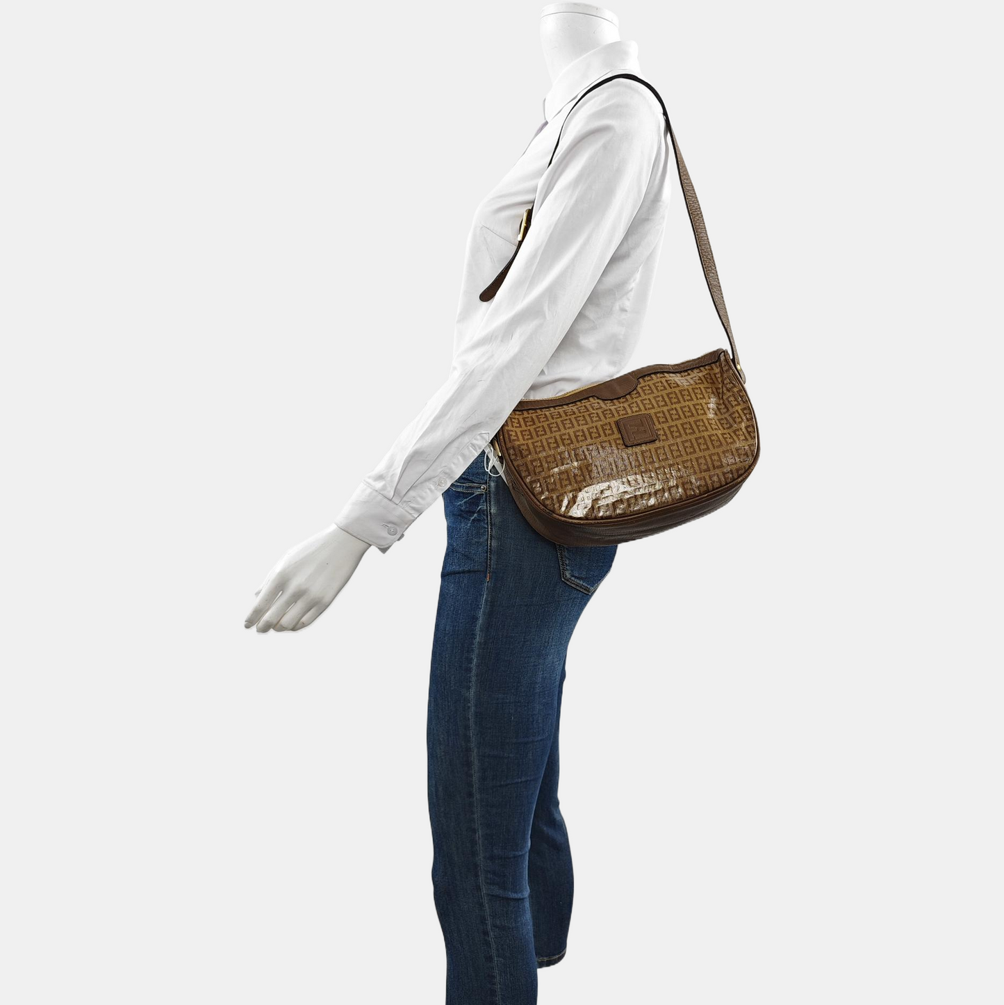 FENDI 棕色涂层帆布双F印花Shoulder Bag Golden hardware-(SKU)-959630825