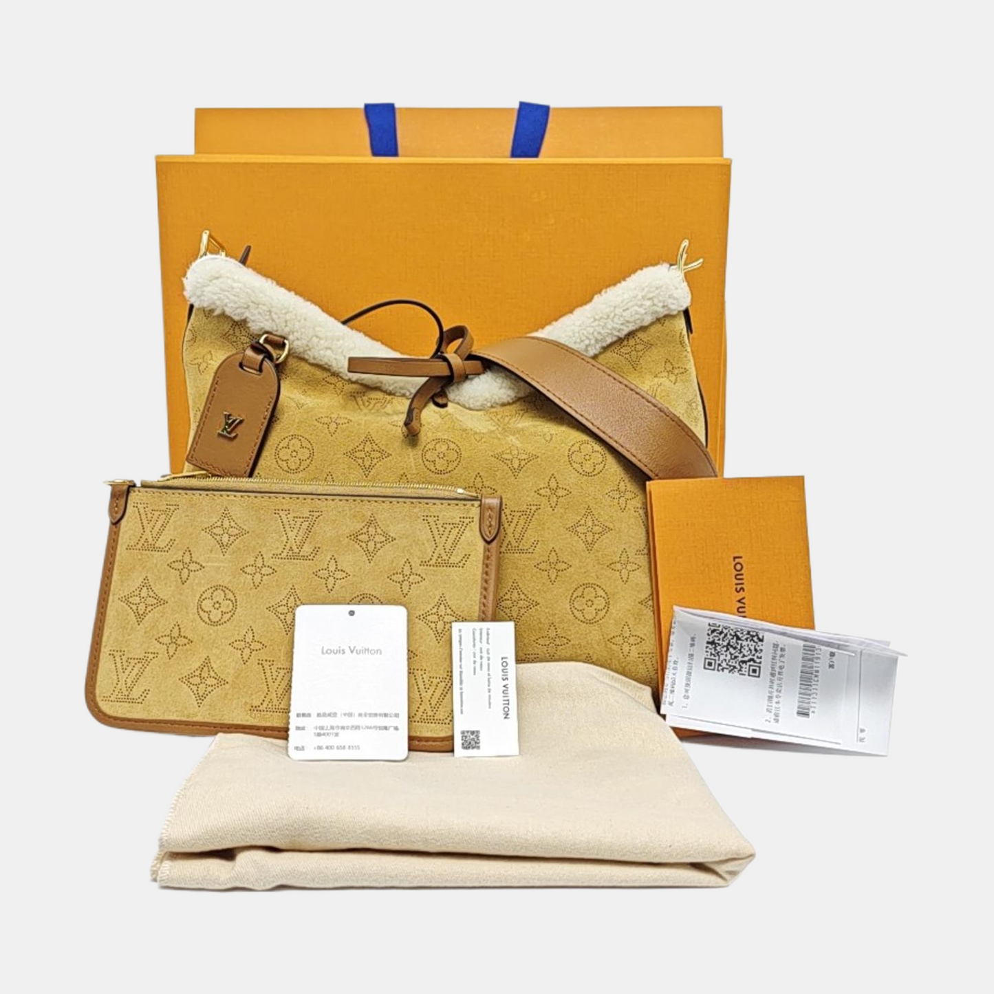 LOUIS VUITTON CARRYALL Small Khaki Suede Coated Canvas Monogram Single Shoulder Bag Tote Bag Golden Hardware Removable Shoulder Strap Accessories Included-(SKU)-959452825