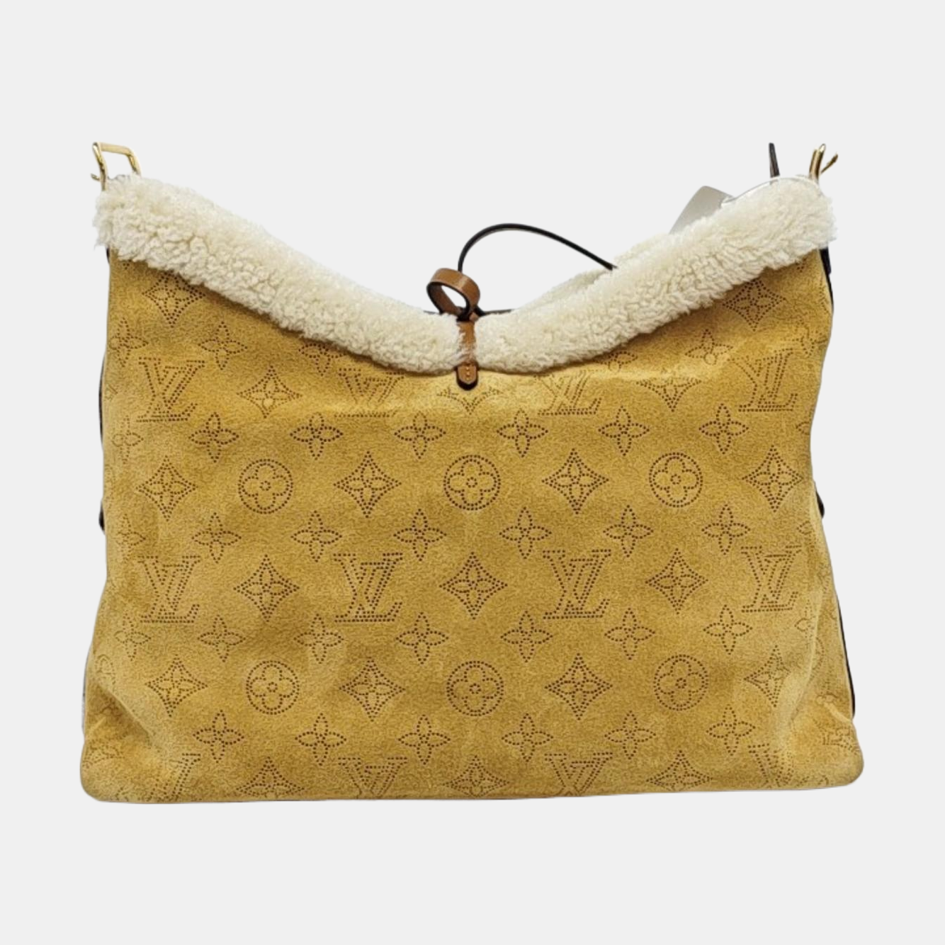 LOUIS VUITTON CARRYALL Small Khaki Suede Coated Canvas Monogram Single Shoulder Bag Tote Bag Golden Hardware Removable Shoulder Strap Accessories Included-(SKU)-959452825
