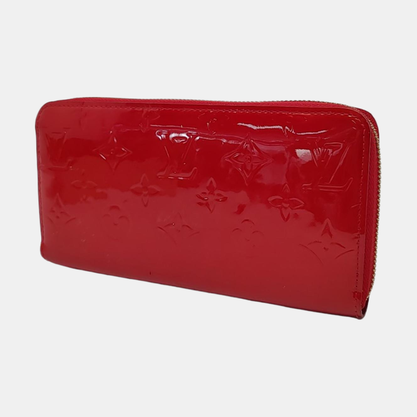 LOUIS VUITTON Red patent leather embossed wallet Golden hardware-(SKU)-959605154