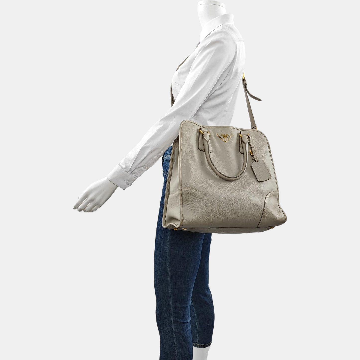 PRADA Gray cowhide single shoulder bag crossbody handbag Golden hardware Removable shoulder strap-(SKU)-959549746