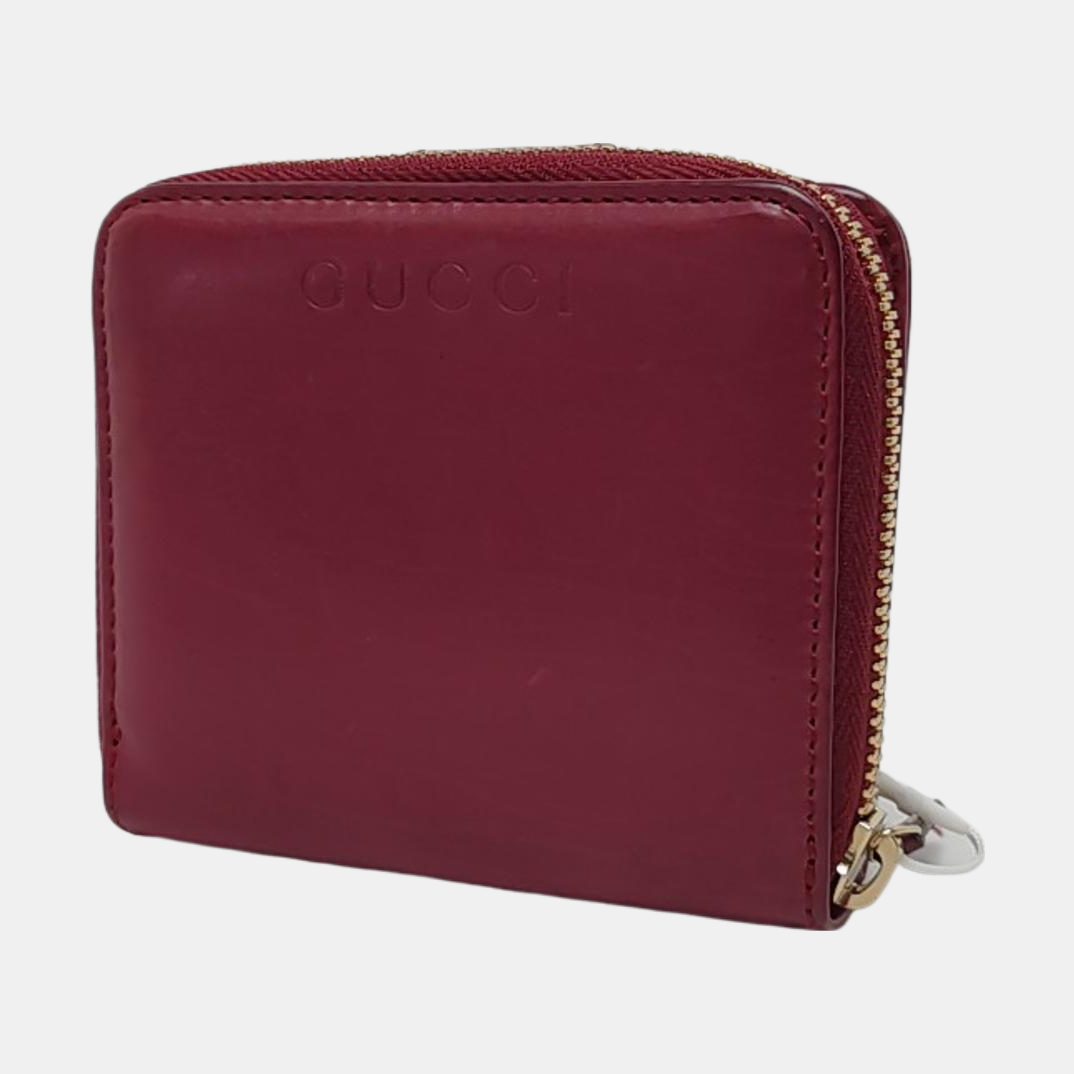 GUCCI Burgundy Leather Embossed Wallet Golden hardware-(SKU)-959773258