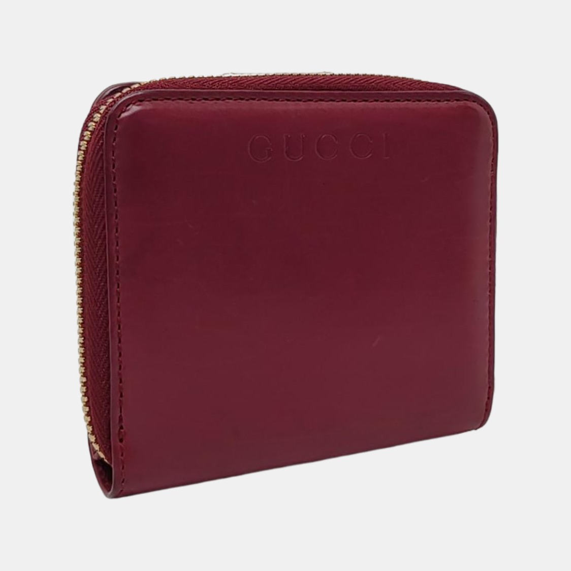 GUCCI Burgundy Leather Embossed Wallet Golden hardware-(SKU)-959773258
