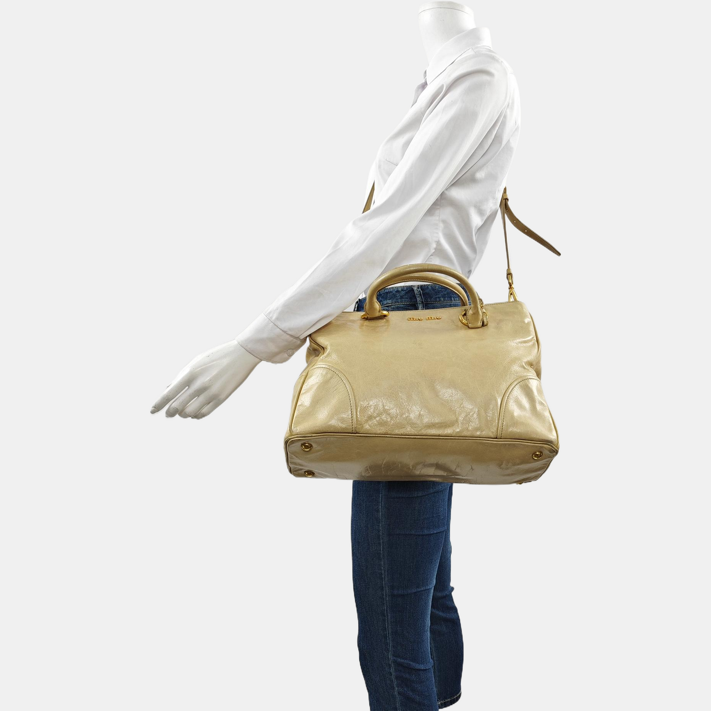 Miu Miu Tote bag Yellow Cowhide Single Shoulder Handbag Crossbody Bag Golden hardware Removable shoulder strap-(SKU)-958319831