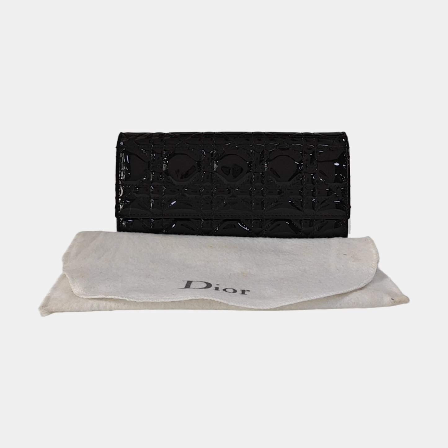 DIOR Lady Dior Black patent leather cannage quilted wallet Silver Hardware-(SKU)-959523317