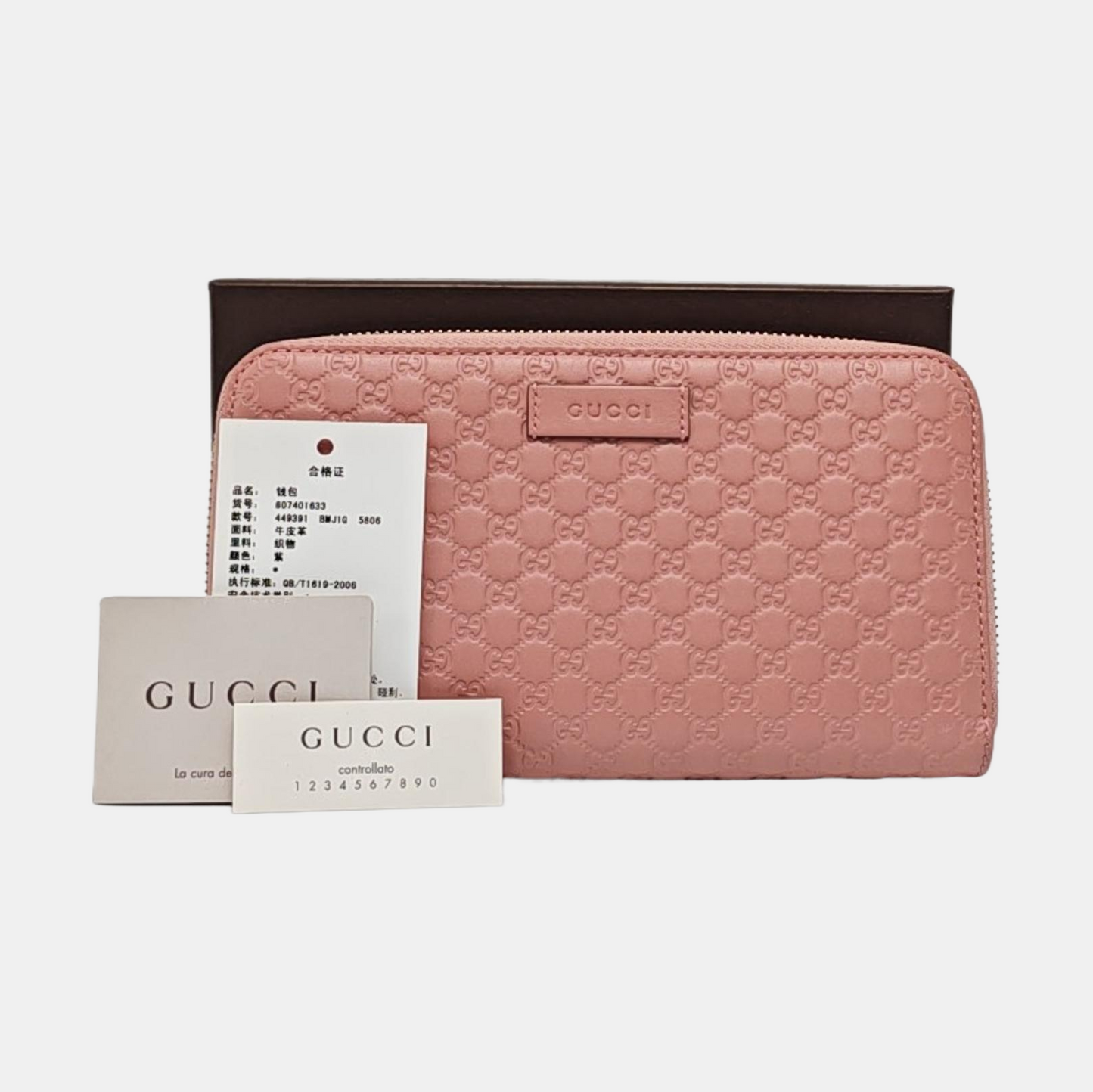 GUCCI Nude Pink Cowhide Monogram Embossed Wallet Golden hardware-(SKU)-959388566