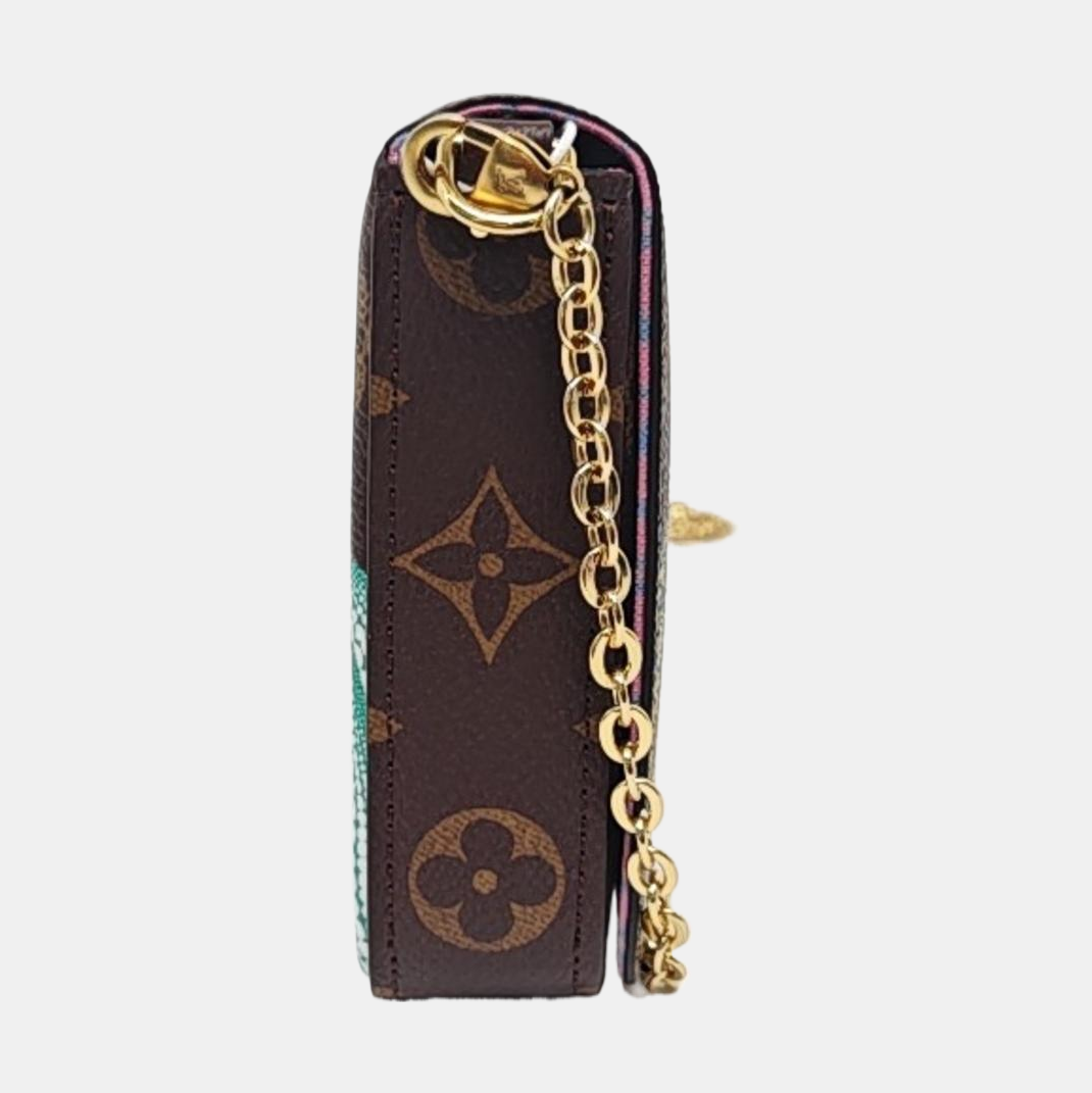 LOUIS VUITTON FÉLICIE, brown coated canvas monogram printed shoulder bag, handbag, crossbody bag with golden hardware and removable shoulder strap-(SKU)-959803046
