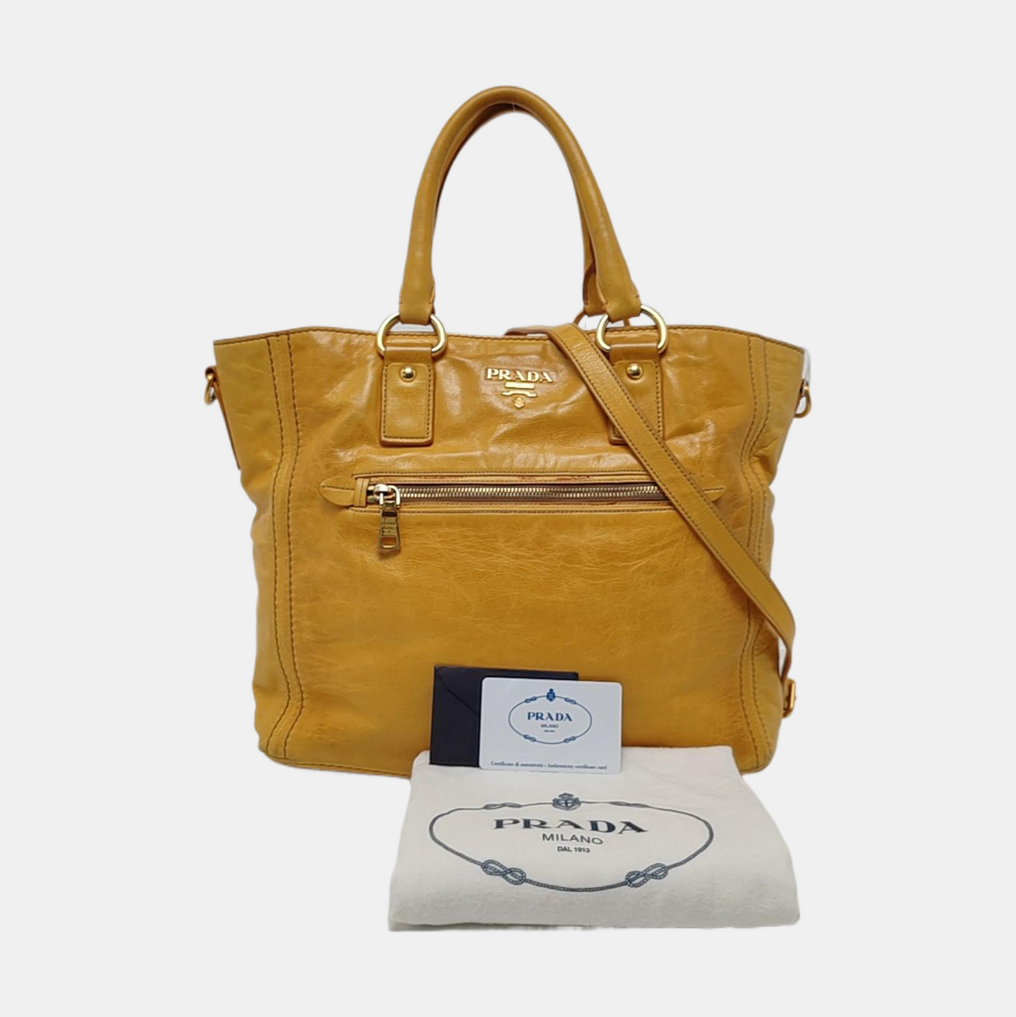 PRADA Tote bag Yellow Leather Crossbody Bag Golden hardware Removable shoulder strap-(SKU)-959736283