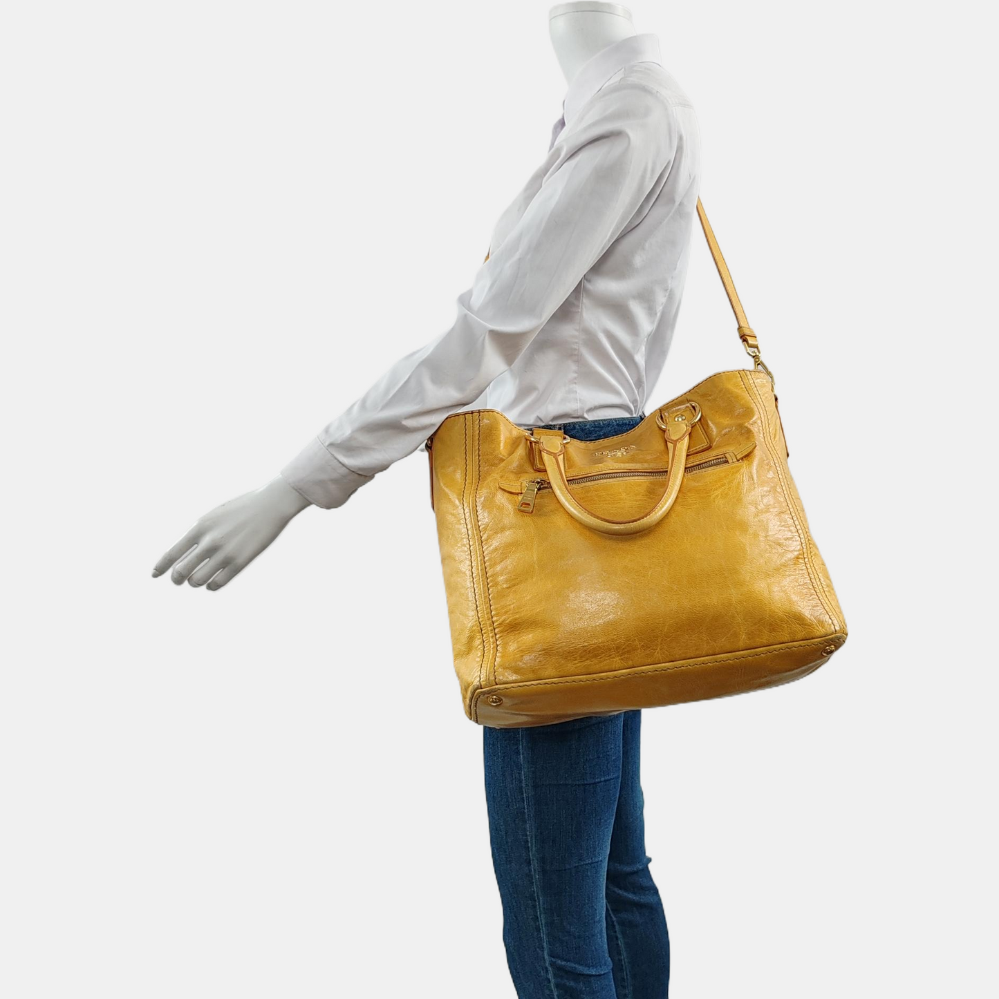 PRADA Tote bag Yellow Leather Crossbody Bag Golden hardware Removable shoulder strap-(SKU)-959736283