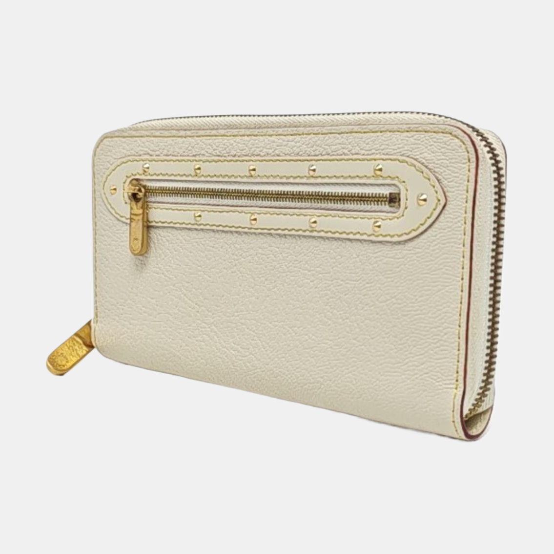 LOUIS VUITTON White Cowhide Stud Wallet Golden hardware-(SKU)-959603399