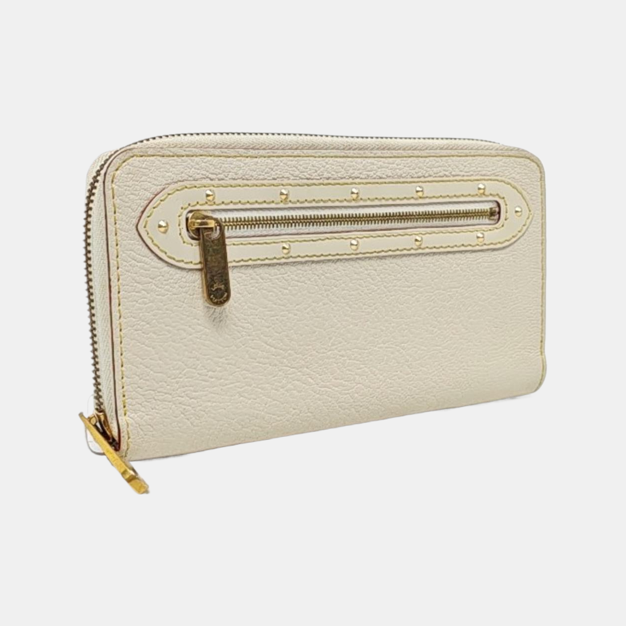LOUIS VUITTON White Cowhide Stud Wallet Golden hardware-(SKU)-959603399
