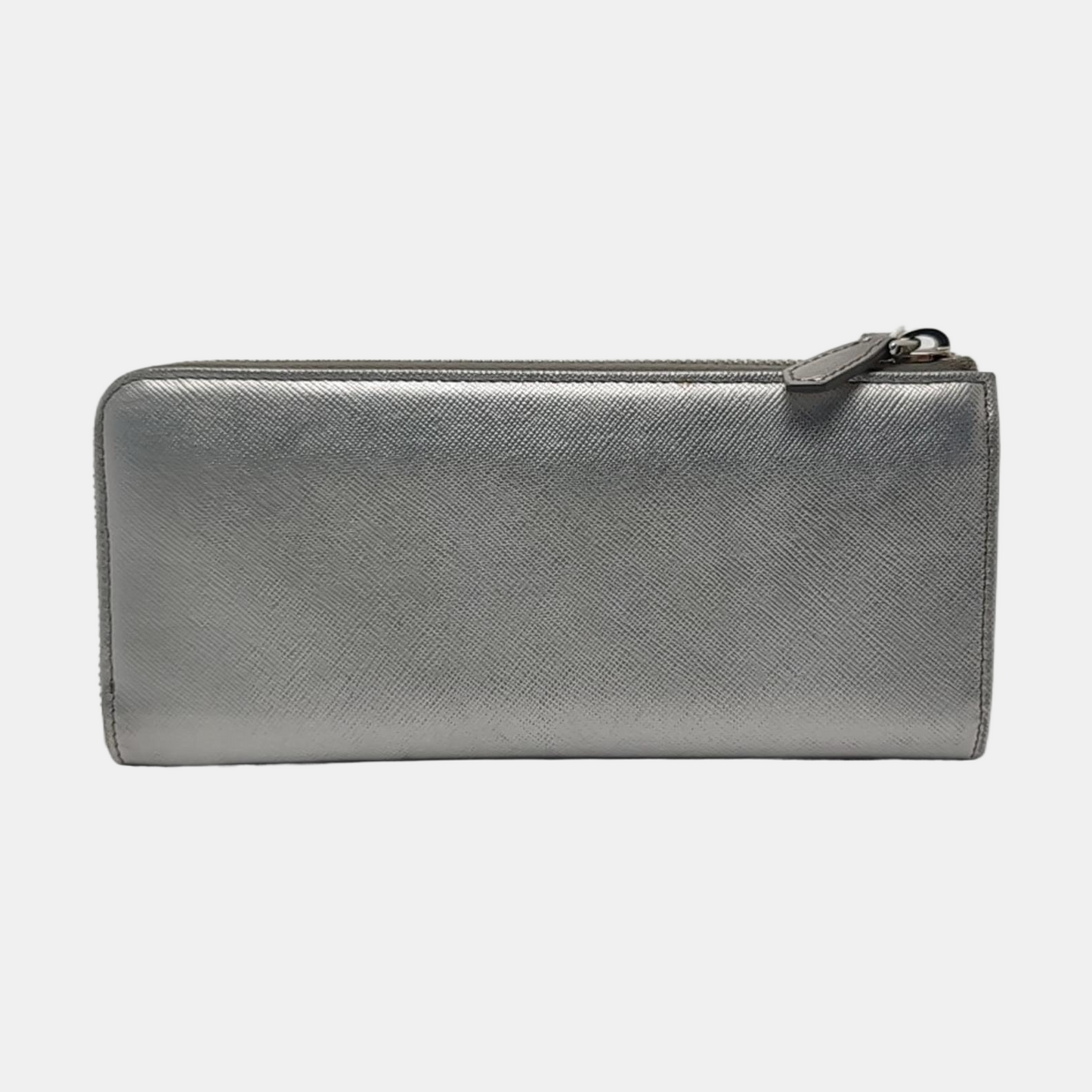 PRADA Silver Cowhide Crosshatch Pattern Wallet Silver Hardware-(SKU)-959593939