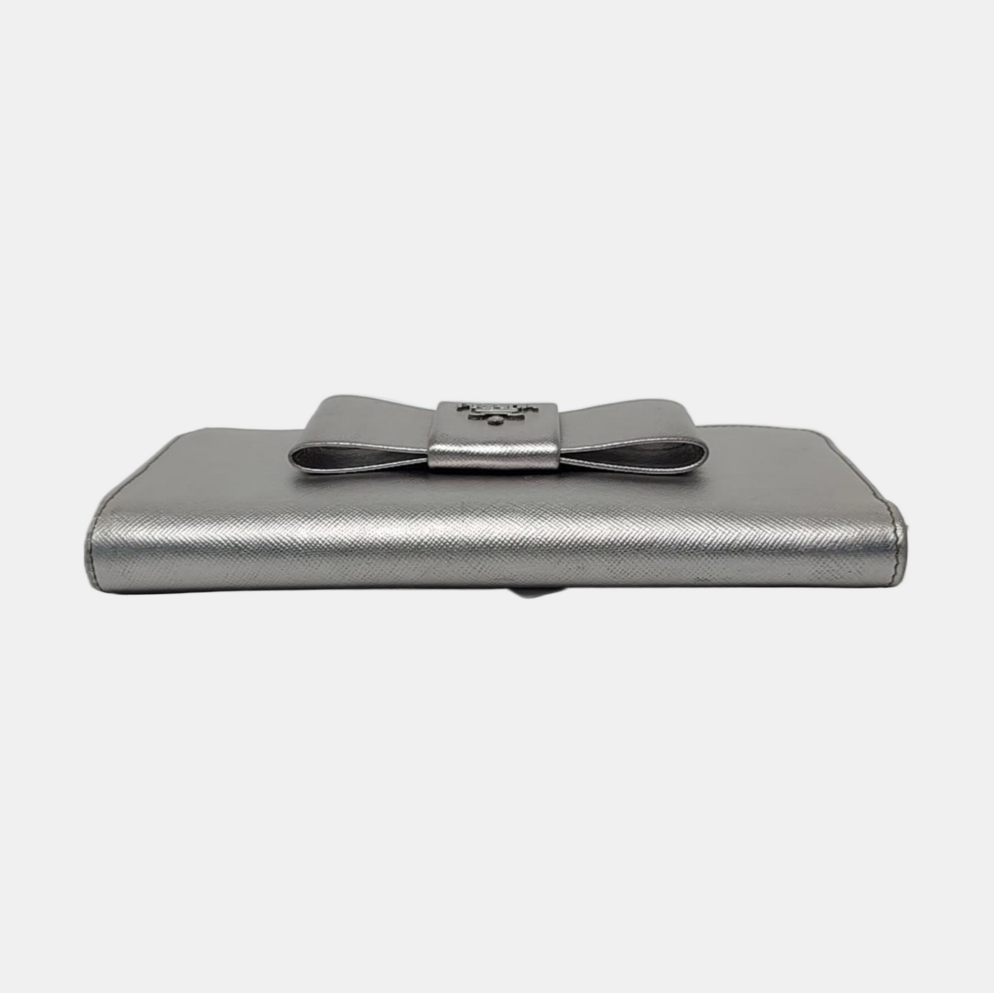 PRADA Silver Cowhide Crosshatch Pattern Wallet Silver Hardware-(SKU)-959593939