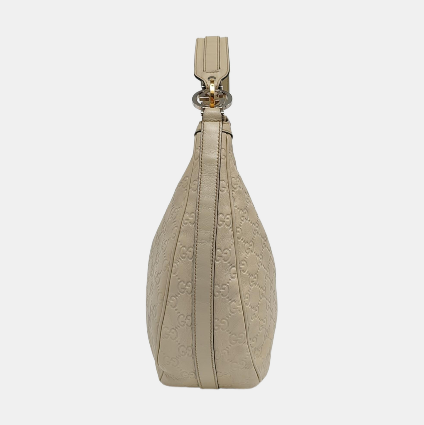 GUCCI Beige Cowhide Monogrammed Tote Handbag Single Shoulder Bag Golden hardware-(SKU)-959591778