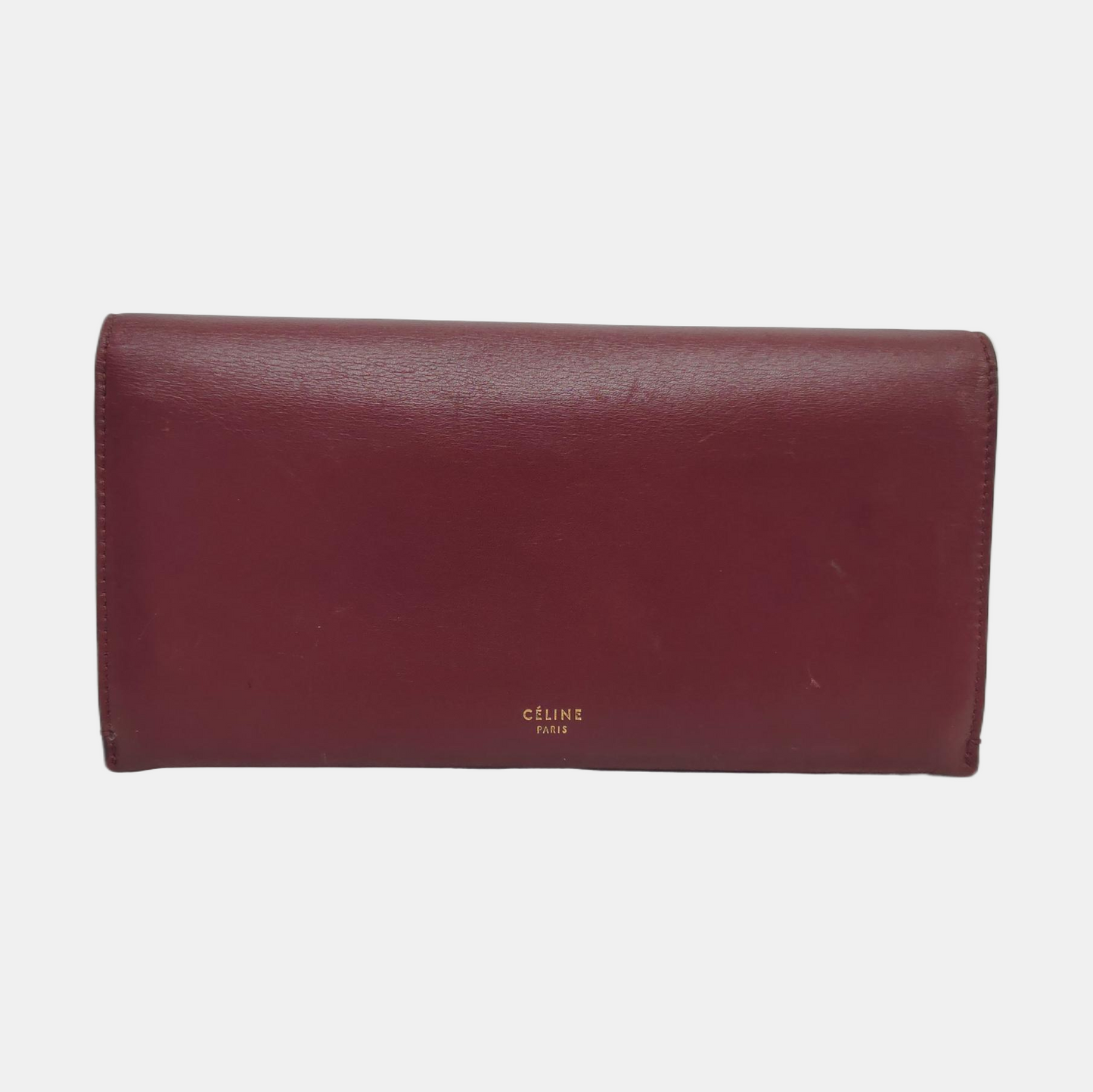 CELINE Burgundy Calfskin Leather Wallet Golden hardware-(SKU)-959515979