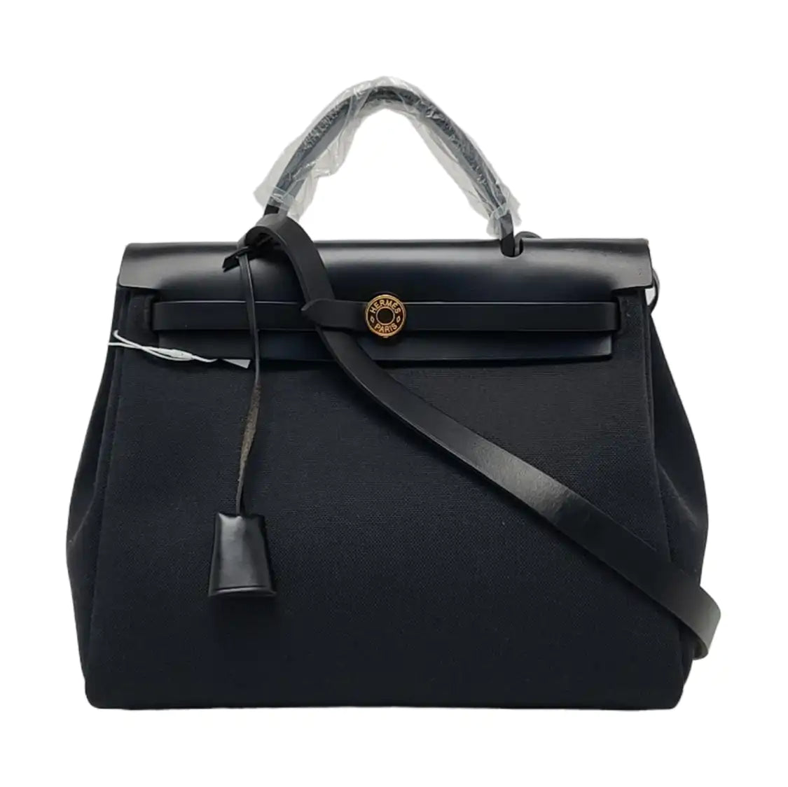 HERMÈS Herbag 31 Black Canvas Crossbody Shoulder Bag with Gold Hardware, Y, Detachable Strap with Pouch-(SKU)-959733479