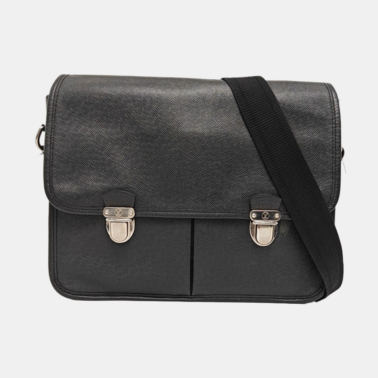 LOUIS VUITTON ALEX Black Cowhide Single Shoulder Bag Crossbody Bag Silver Hardware-(SKU)-959606640