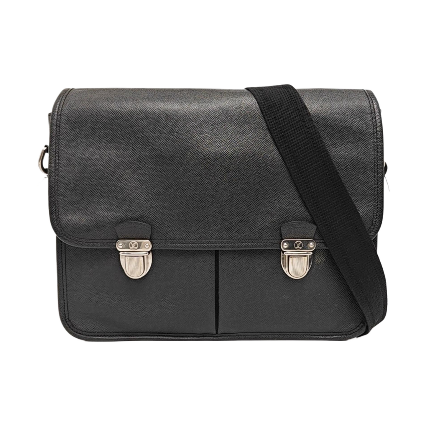 LOUIS VUITTON ALEX Black Cowhide Single Shoulder Bag Crossbody Bag Silver Hardware-(SKU)-959606640