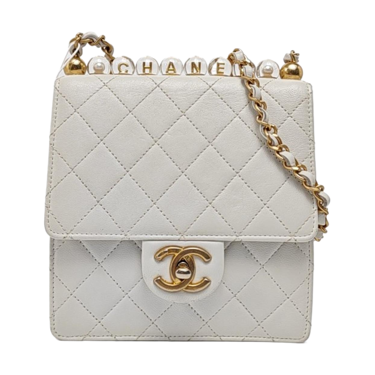 CHANEL CLASSIC FLAP White Lamb Calfskin Quilted Handbag Single Shoulder Bag Gold Hardware 30 Clasp-(SKU)-959631045
