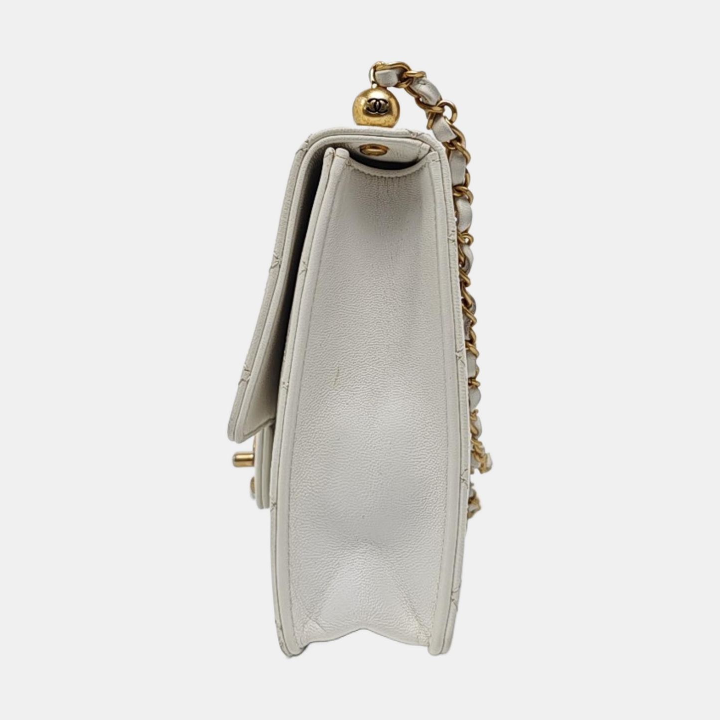 CHANEL CLASSIC FLAP White Lamb Calfskin Quilted Handbag Single Shoulder Bag Gold Hardware 30 Clasp-(SKU)-959631045