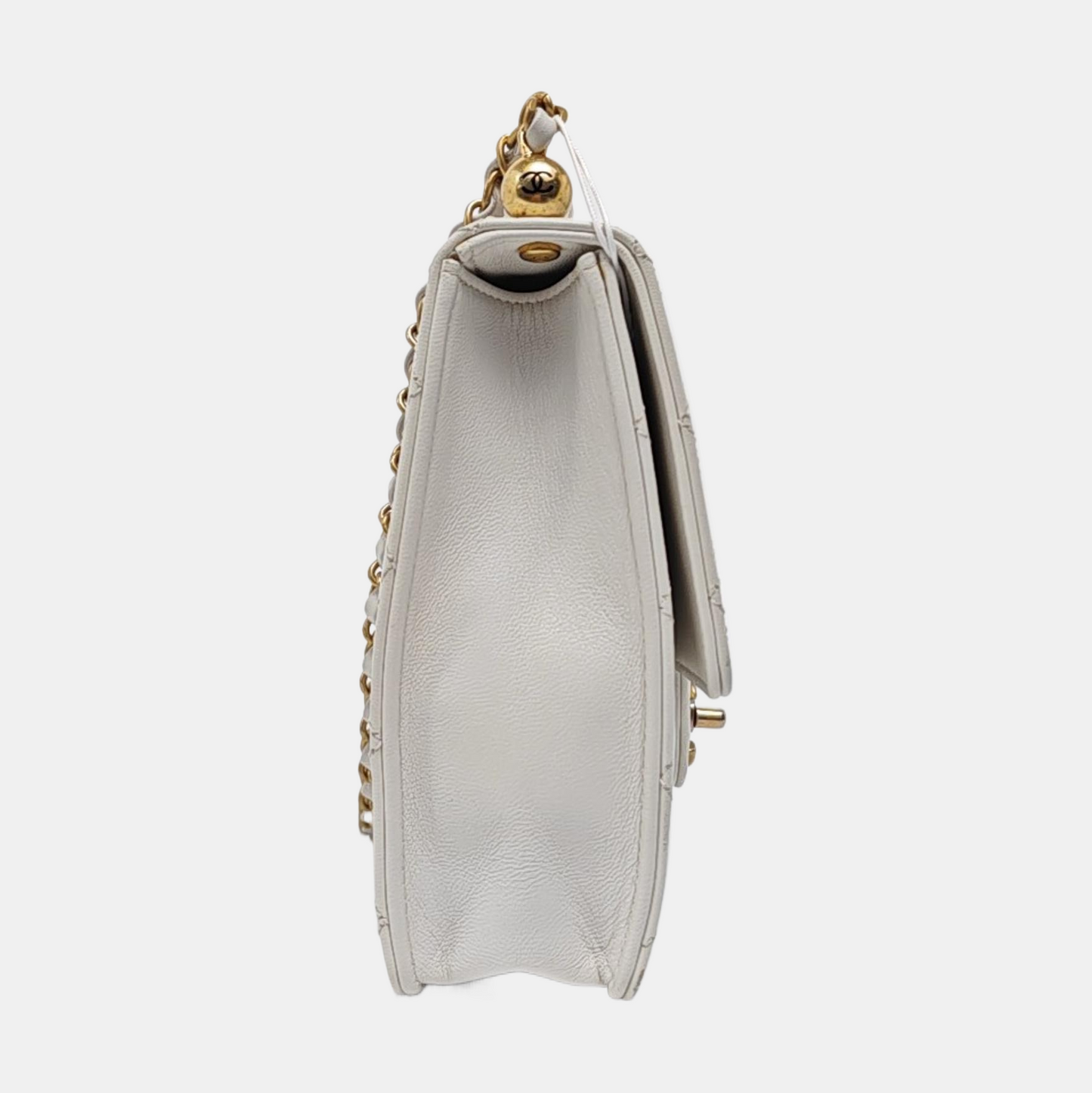 CHANEL CLASSIC FLAP White Lamb Calfskin Quilted Handbag Single Shoulder Bag Gold Hardware 30 Clasp-(SKU)-959631045