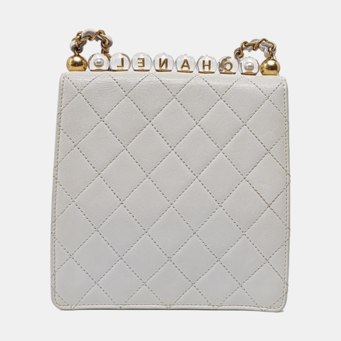 CHANEL CLASSIC FLAP White Lamb Calfskin Quilted Handbag Single Shoulder Bag Gold Hardware 30 Clasp-(SKU)-959631045