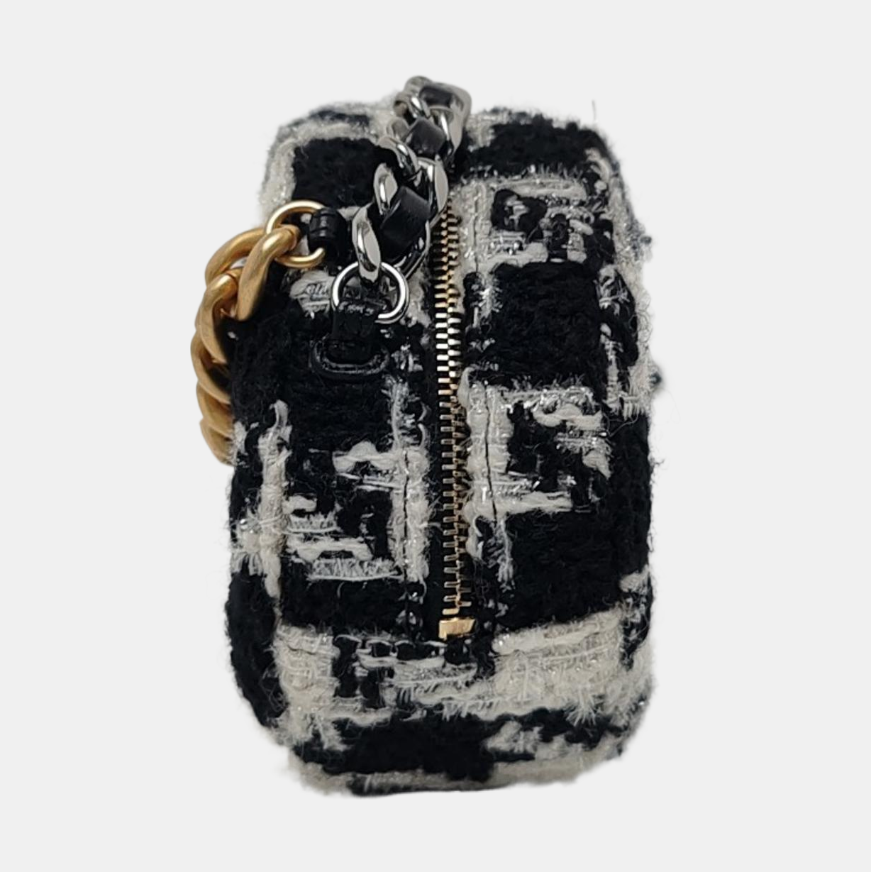 CHANEL CHANEL 19 Black Tweed Quilted Shoulder Bag with Shoulder Strap, Gold and Silver Palladium Hardware, 28 Flap, Pockets-(SKU)-959630363