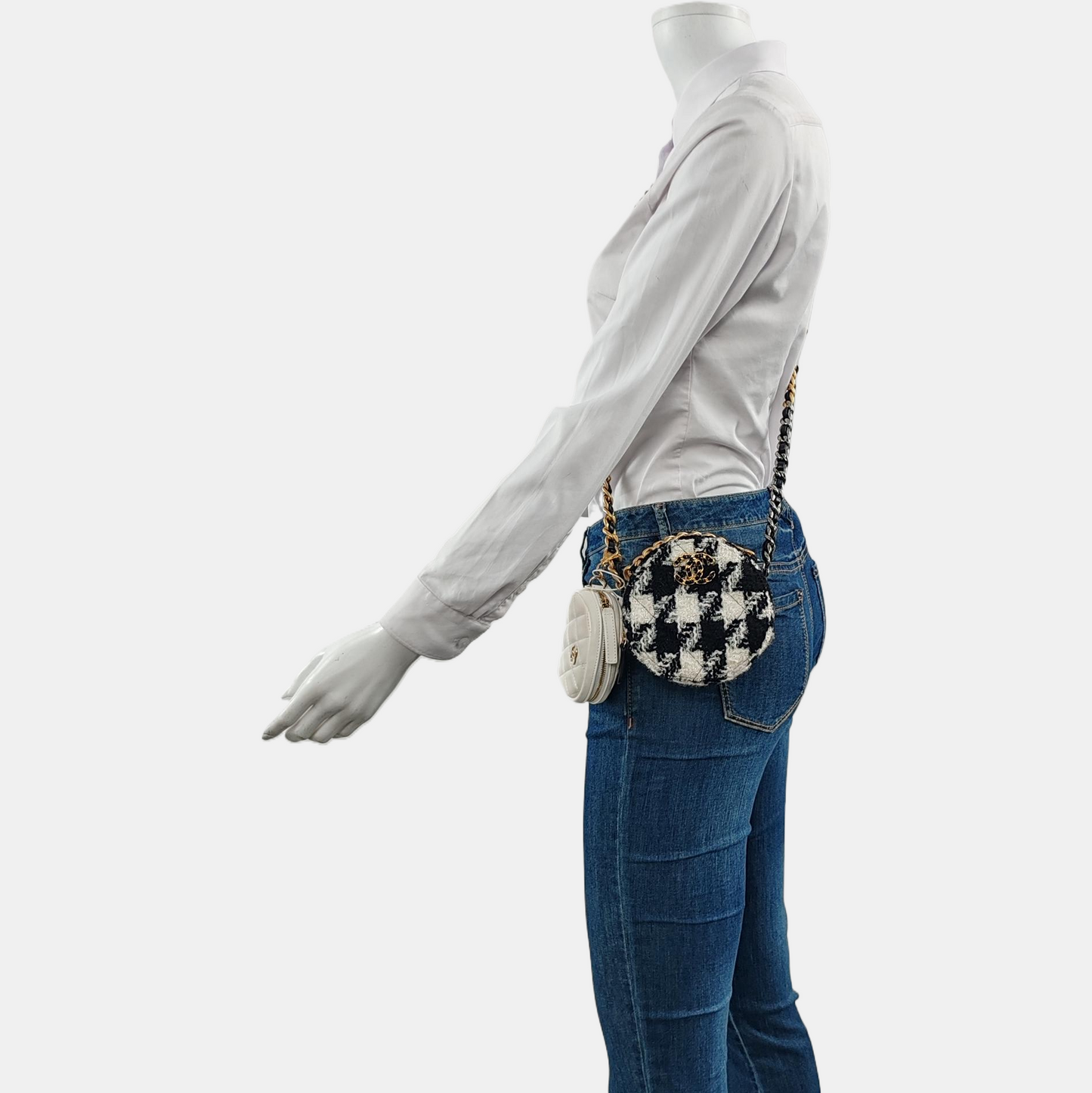 CHANEL CHANEL 19 Black Tweed Quilted Shoulder Bag with Shoulder Strap, Gold and Silver Palladium Hardware, 28 Flap, Pockets-(SKU)-959630363