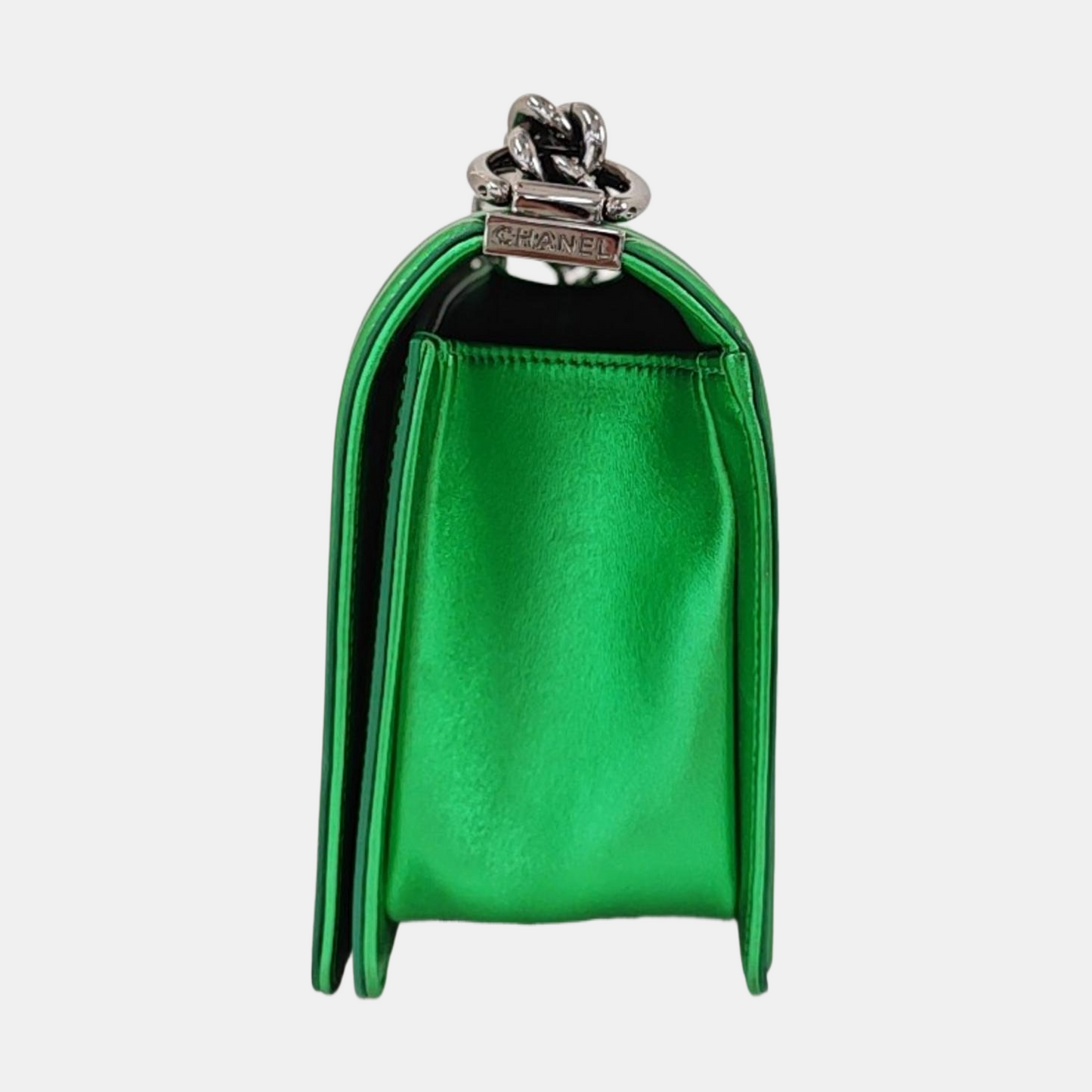 CHANEL BOY CHANEL Medium Green Patent Leather Quilted Shoulder Bag Crossbody Bag with Detachable Strap-(SKU)-959630688