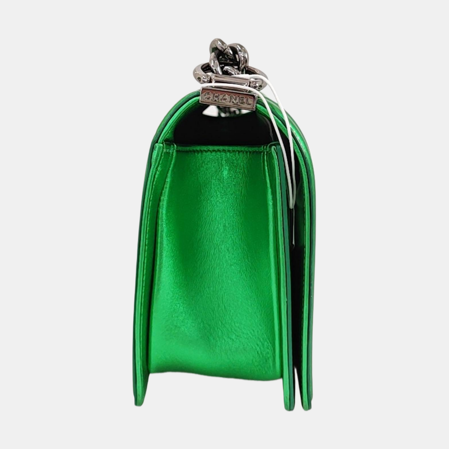 CHANEL BOY CHANEL Medium Green Patent Leather Quilted Shoulder Bag Crossbody Bag with Detachable Strap-(SKU)-959630688