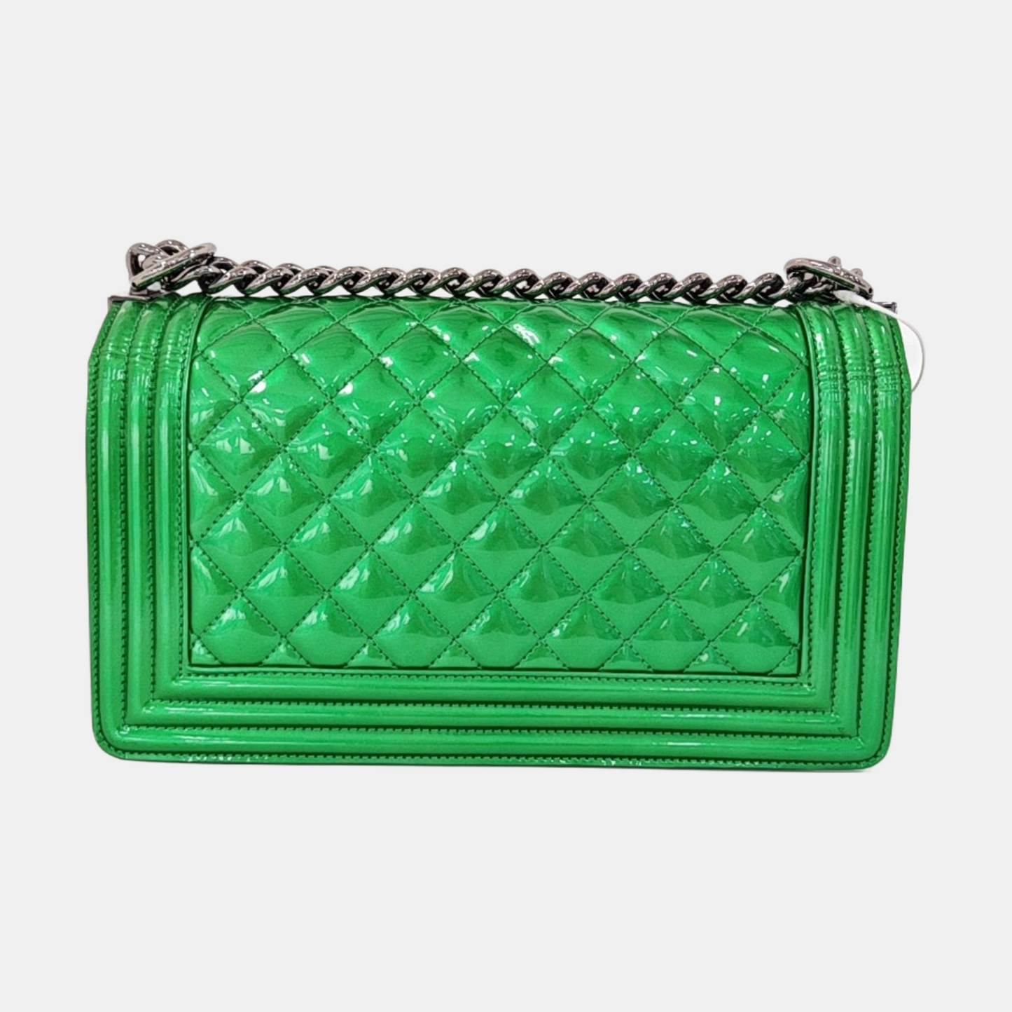 CHANEL BOY CHANEL Medium Green Patent Leather Quilted Shoulder Bag Crossbody Bag with Detachable Strap-(SKU)-959630688
