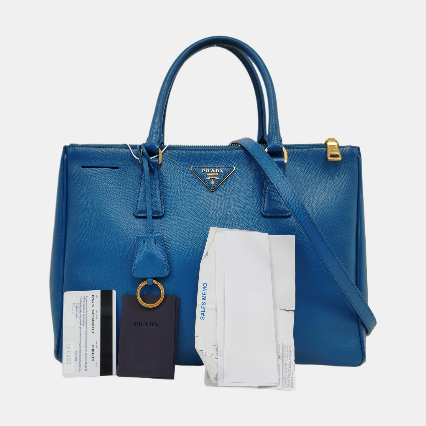 PRADA Galleria Large size Dark Blue Cowhide Logo Crosshatch Killer Bag Single Shoulder Bag Golden hardware Removable shoulder strap-(SKU)-959580601