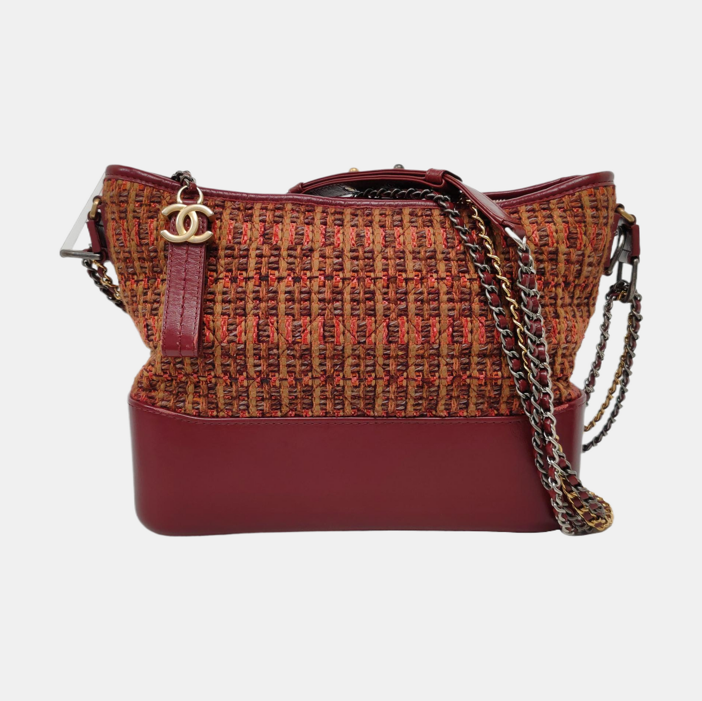 CHANEL GABRIELLE Medium Size Red Tweed Bag Shoulder Bag Crossbody Bag Golden Silver Ruthenium Hardware 25 Opening Removable Strap-(SKU)-959578060
