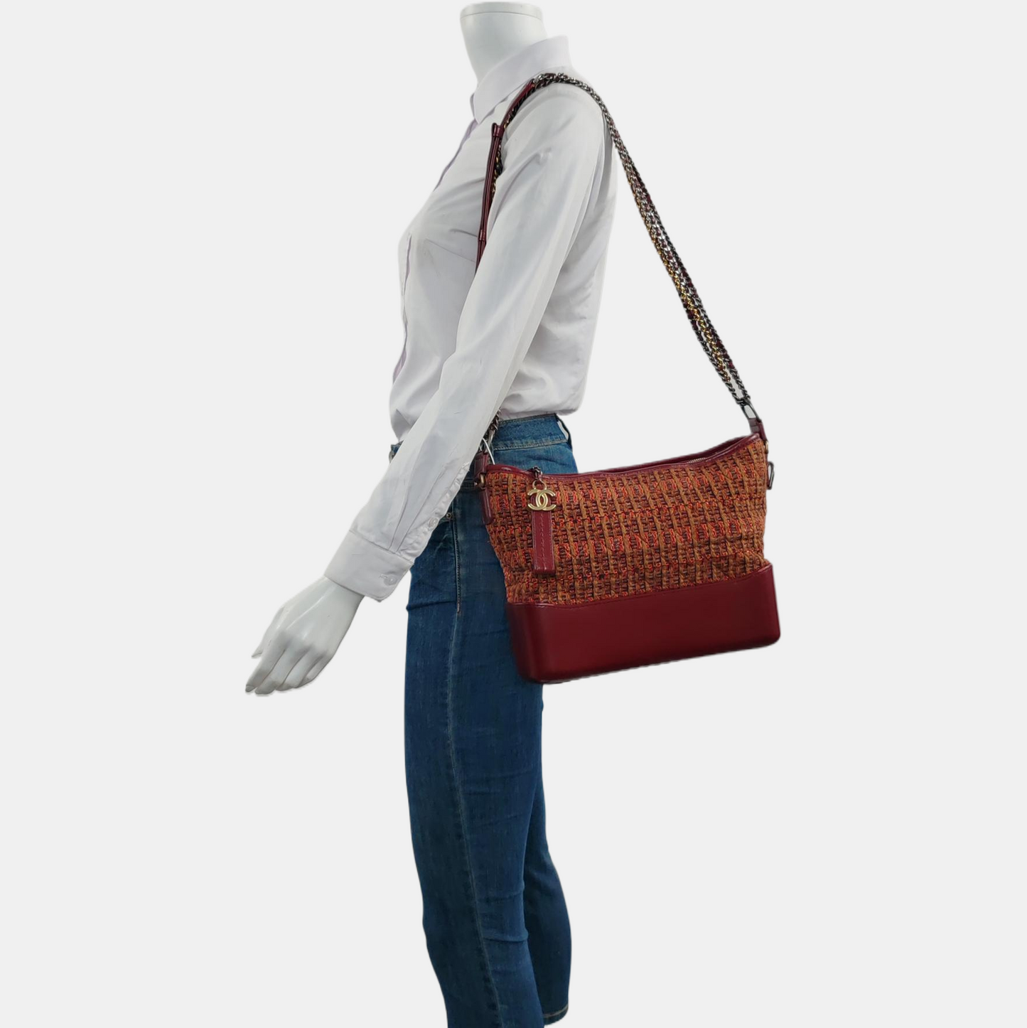 CHANEL GABRIELLE Medium Size Red Tweed Bag Shoulder Bag Crossbody Bag Golden Silver Ruthenium Hardware 25 Opening Removable Strap-(SKU)-959578060